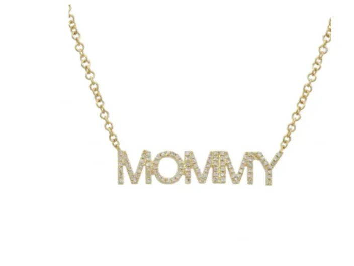 14k Block Mommy Necklace- In Stock