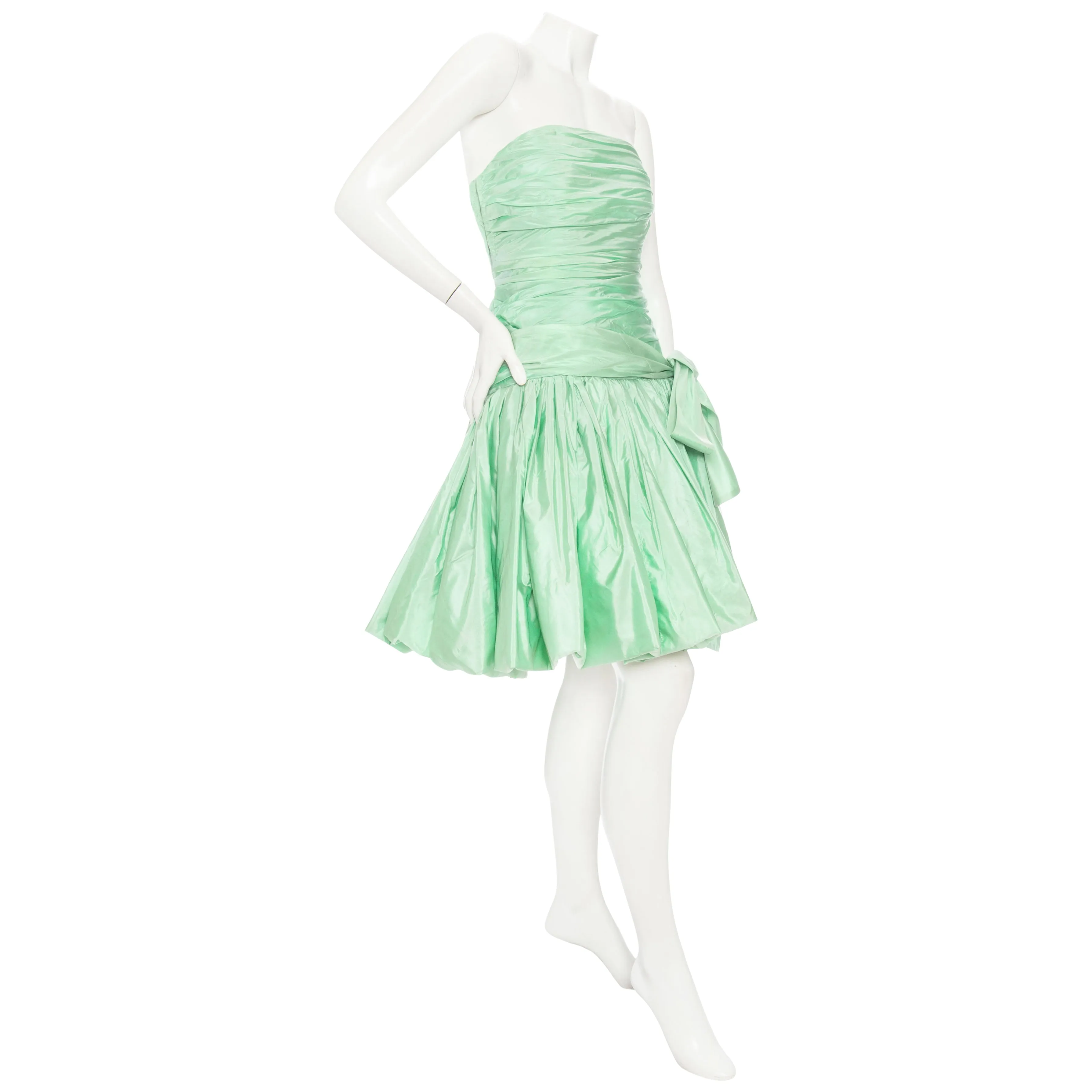 1980s Seafoam Green Taffeta Cocktail Dress