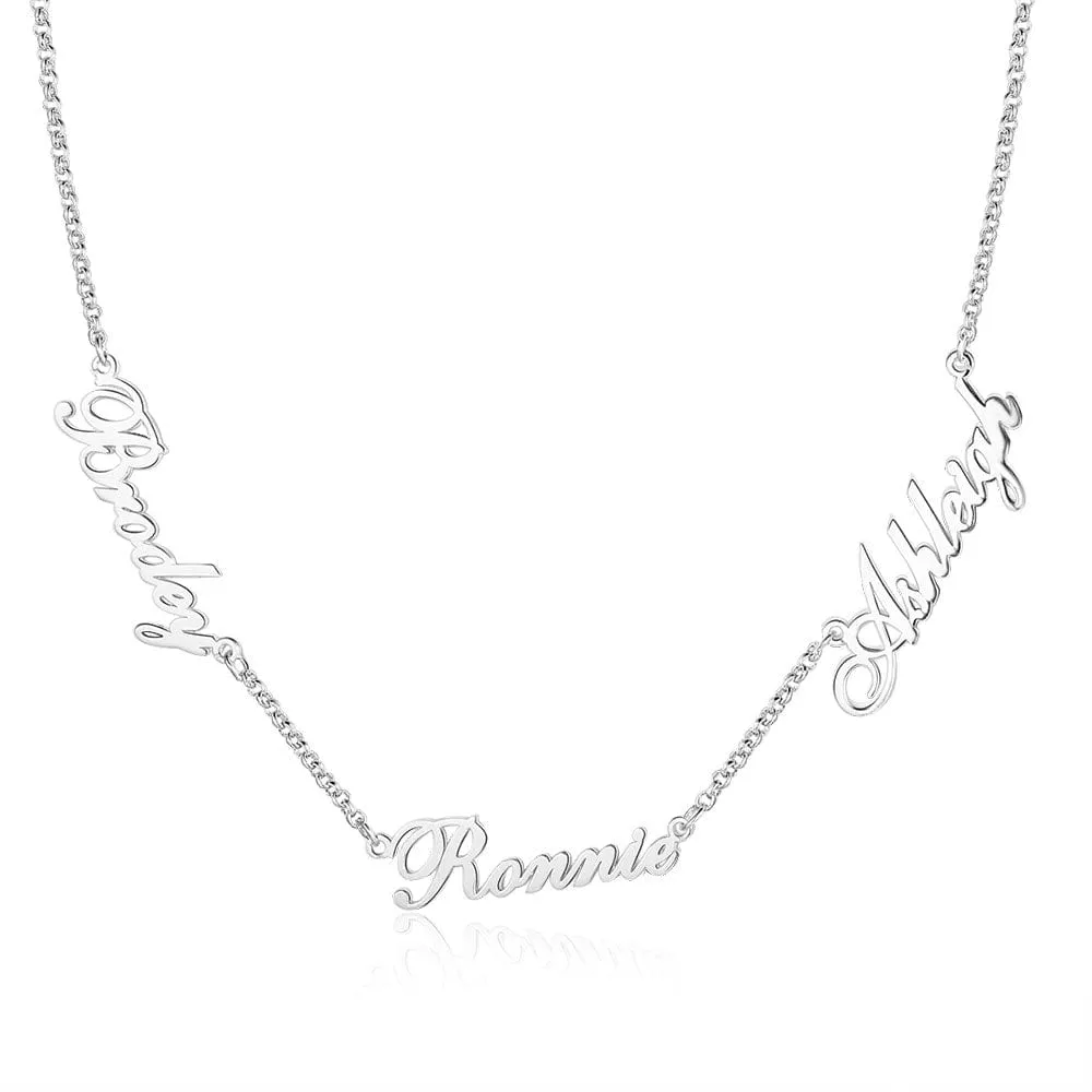 .925 Sterling Silver with 3-5 Names Necklace with a choice of 14K Yellow, White or Rose Gold plating