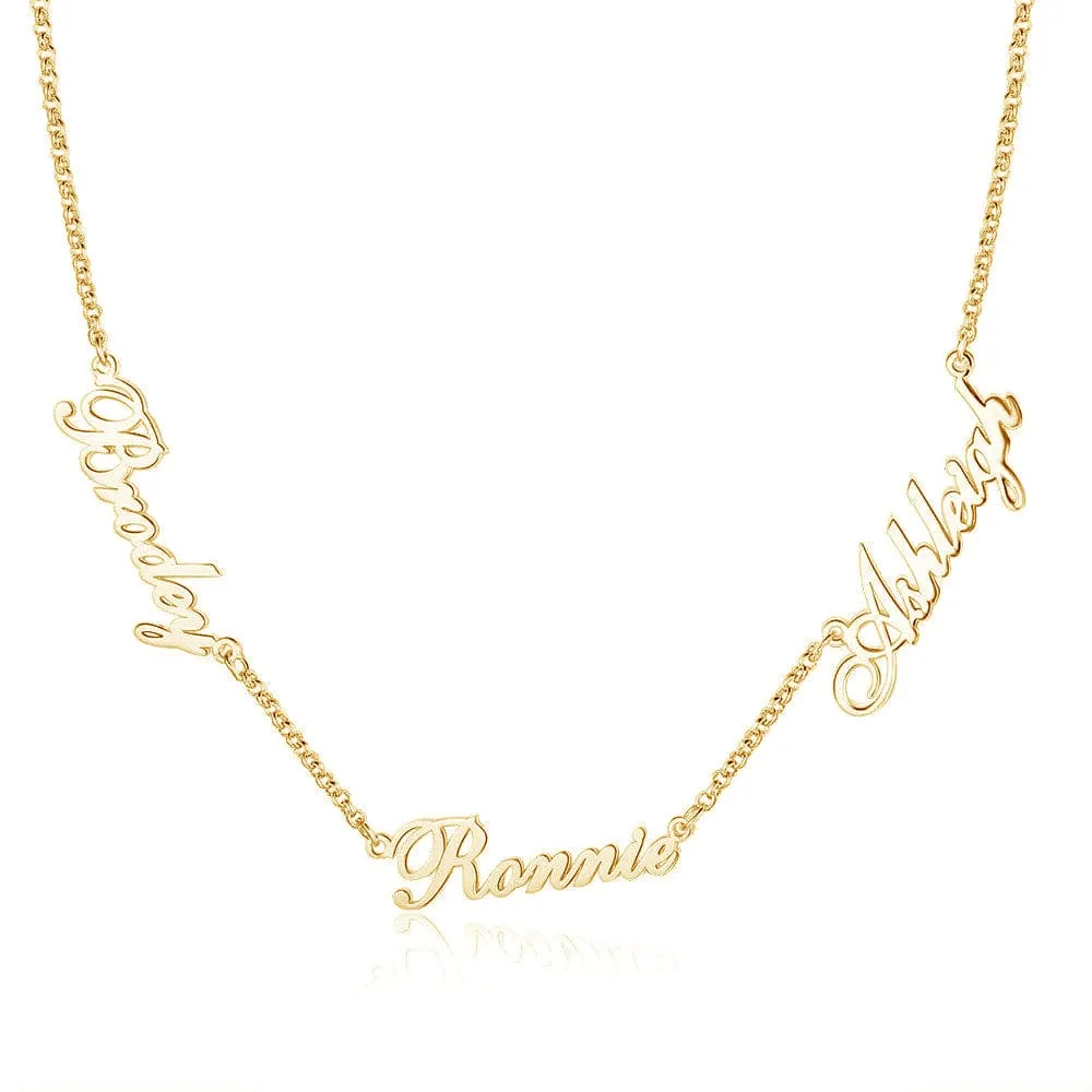 .925 Sterling Silver with 3-5 Names Necklace with a choice of 14K Yellow, White or Rose Gold plating