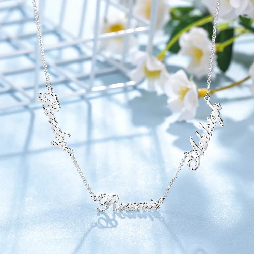 .925 Sterling Silver with 3-5 Names Necklace with a choice of 14K Yellow, White or Rose Gold plating