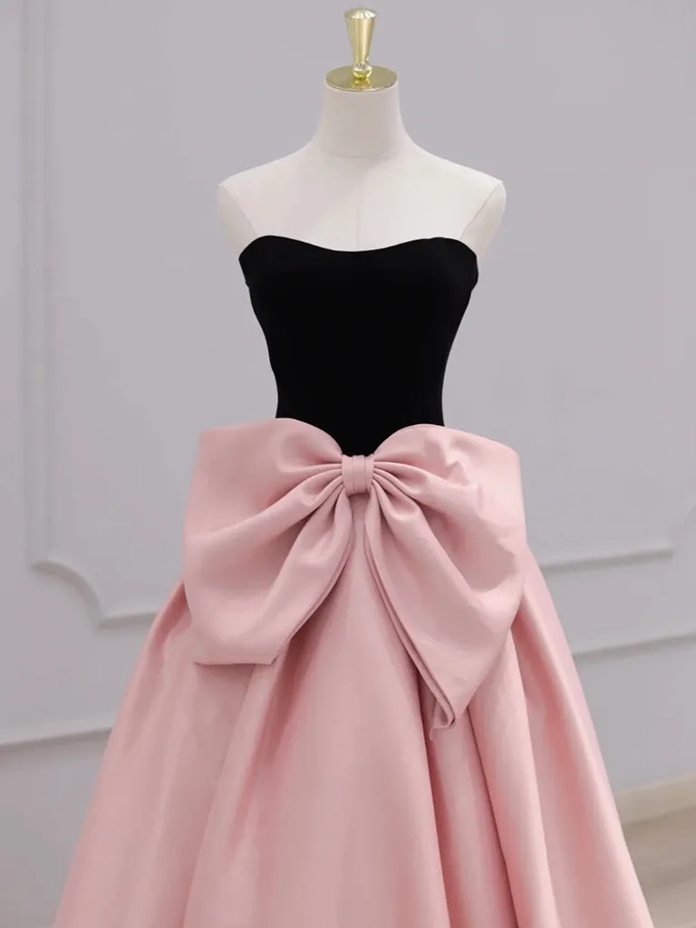 A-Line Sweetheart Neck Satin Pink Long Prom Dress, Pink Long Formal Dress