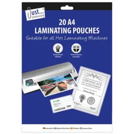 A4 Laminating Pouches - 20 Pack Clear Sheets Document Protection Office Supplies