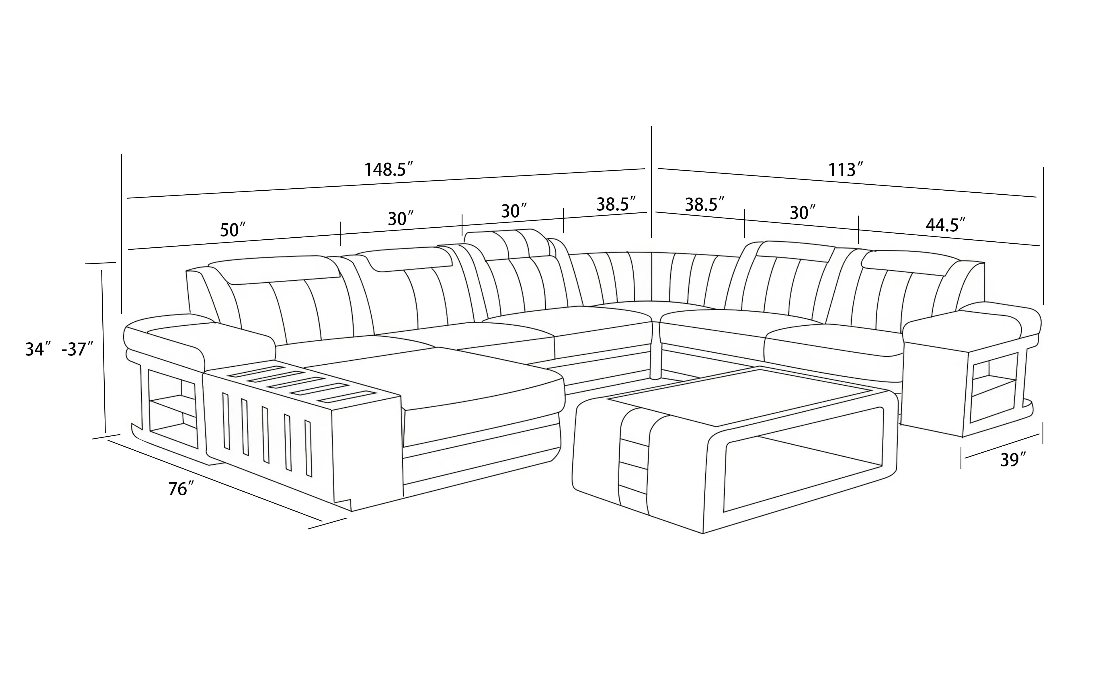 Angelas Modern Leather Sectional with LED Light