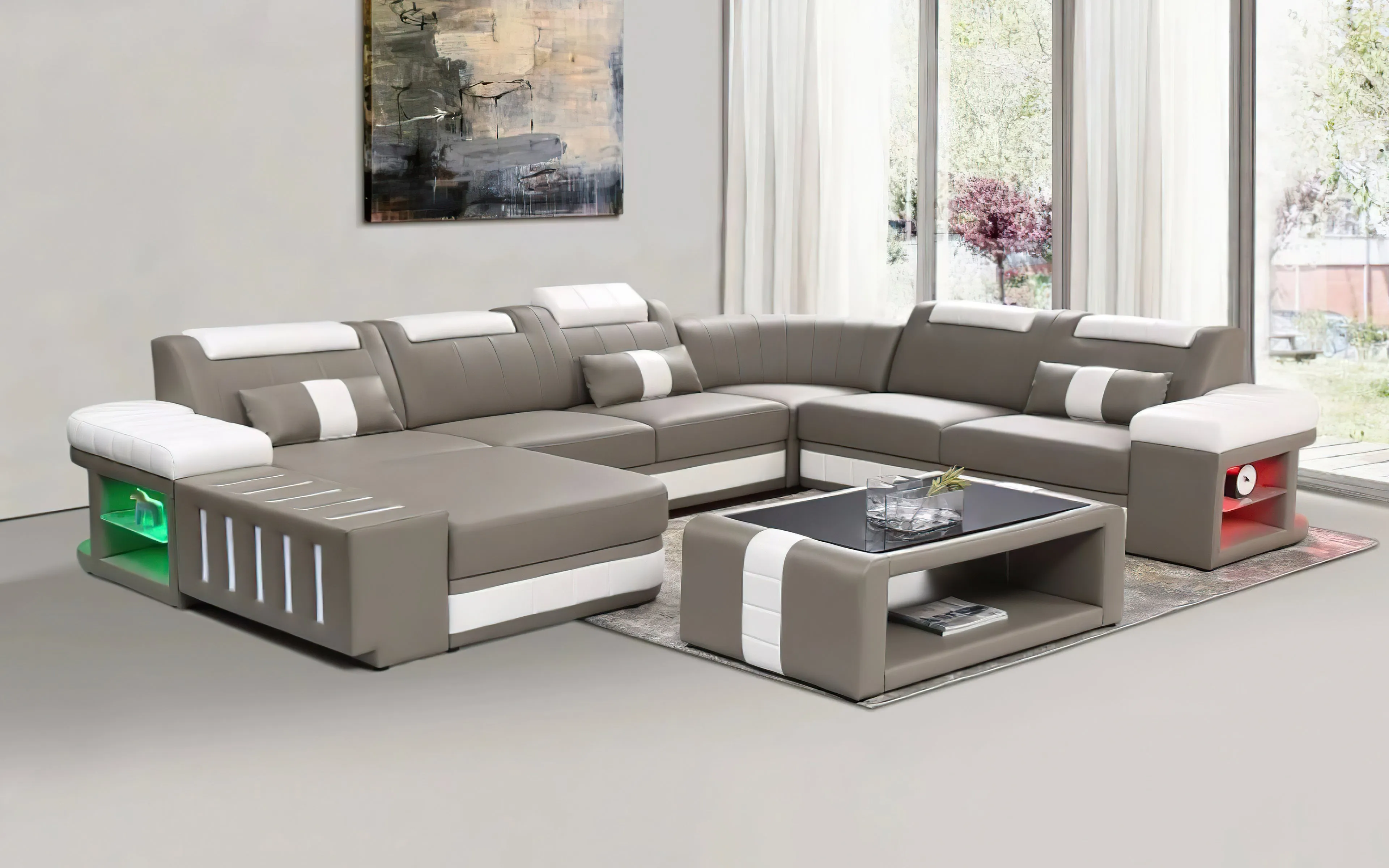 Angelas Modern Leather Sectional with LED Light