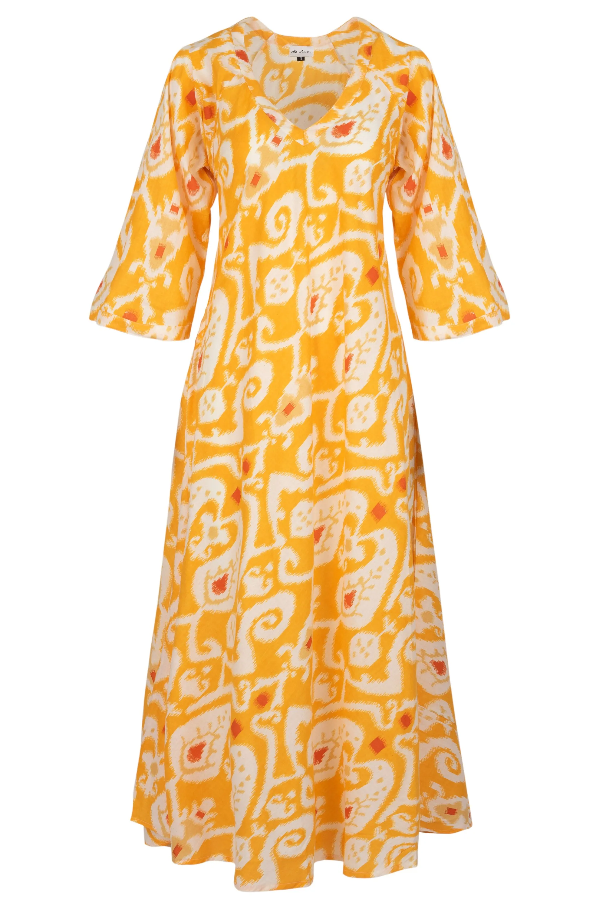 Anna Cotton Dress- Yellow Ikat