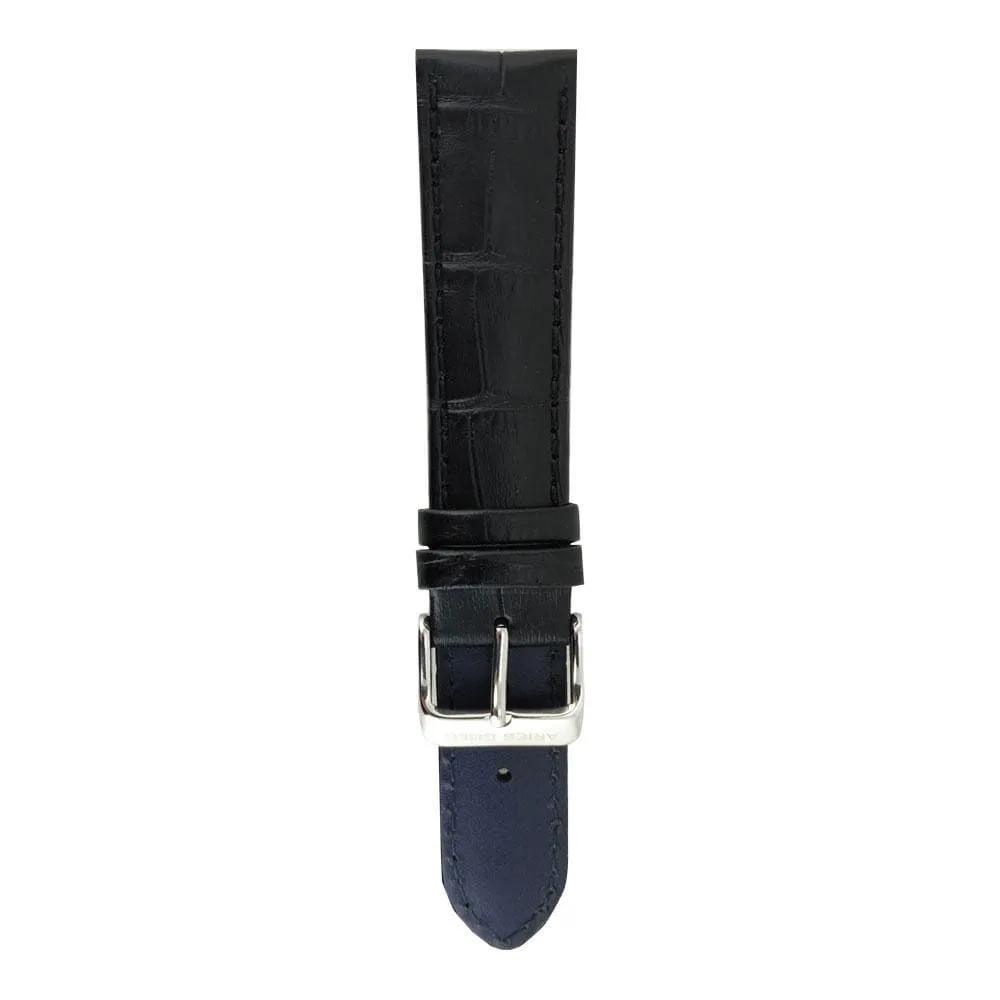 ARIES GOLD MIDNIGHT BLACK CROCO AG-L0001-22 LEATHER STRAP