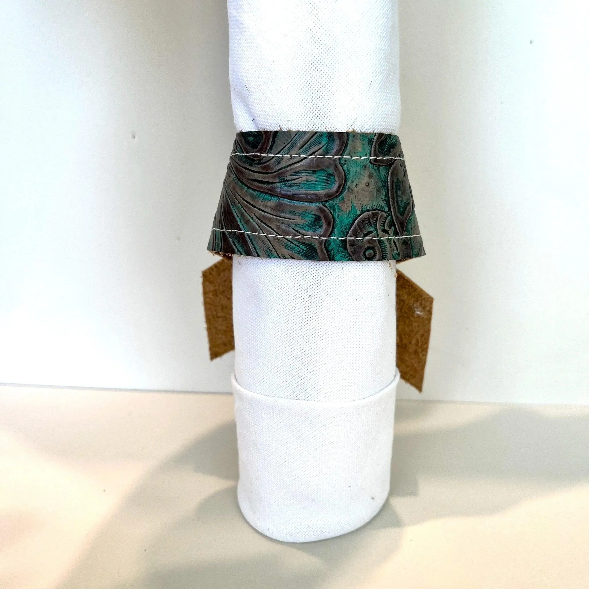 Autumn Turquoise Leather Napkin Rings 4-pc