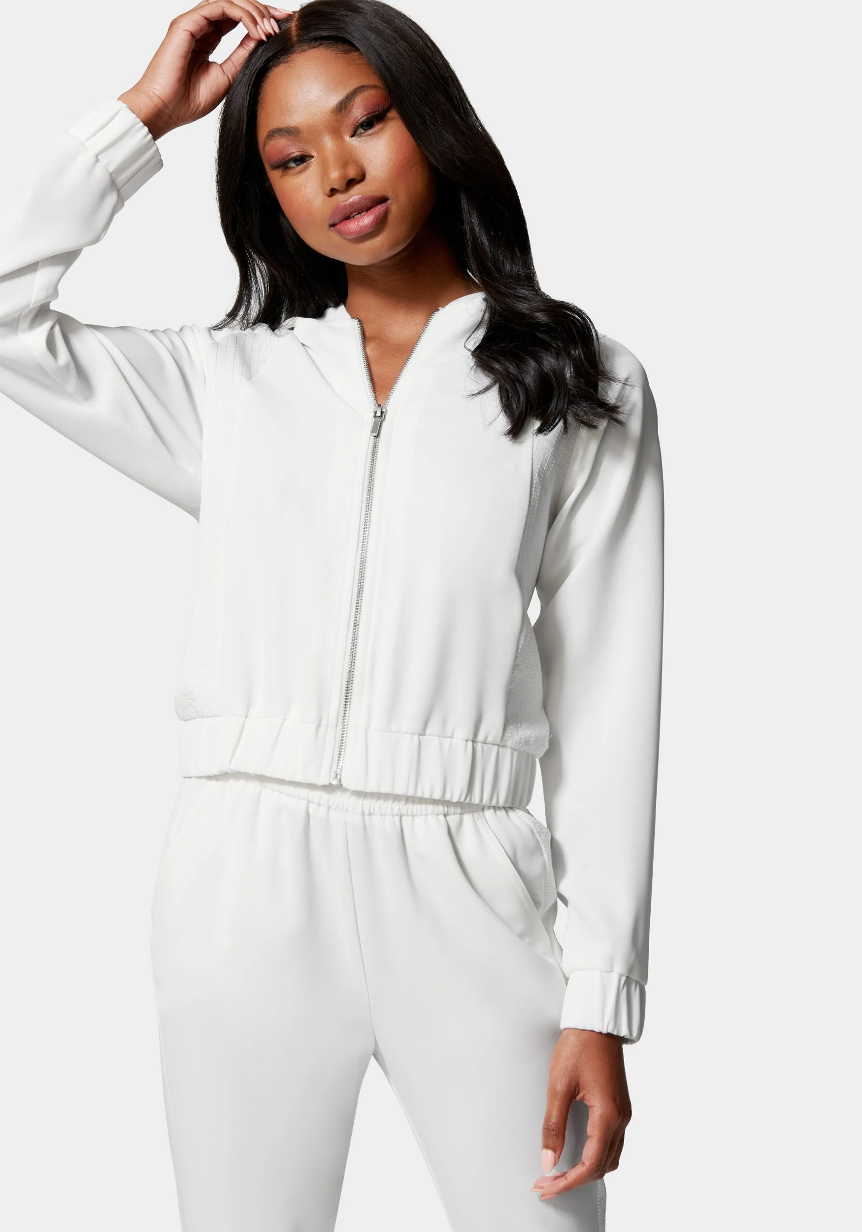 Bebe Lux Lounge Crepe Zip Up With Combo Satin