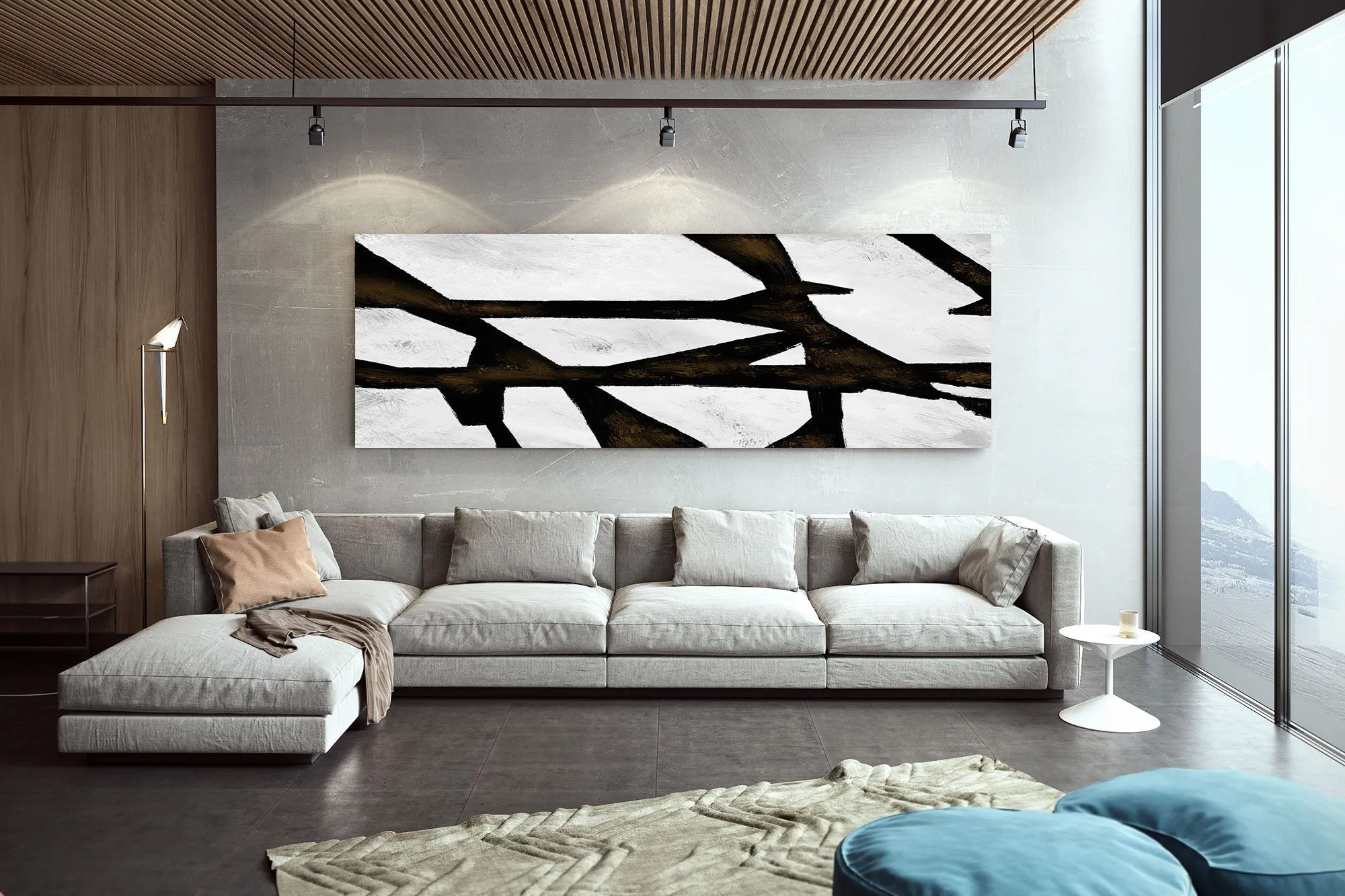 Black And White Abstract Acrylic Painting Huge Art Kp095