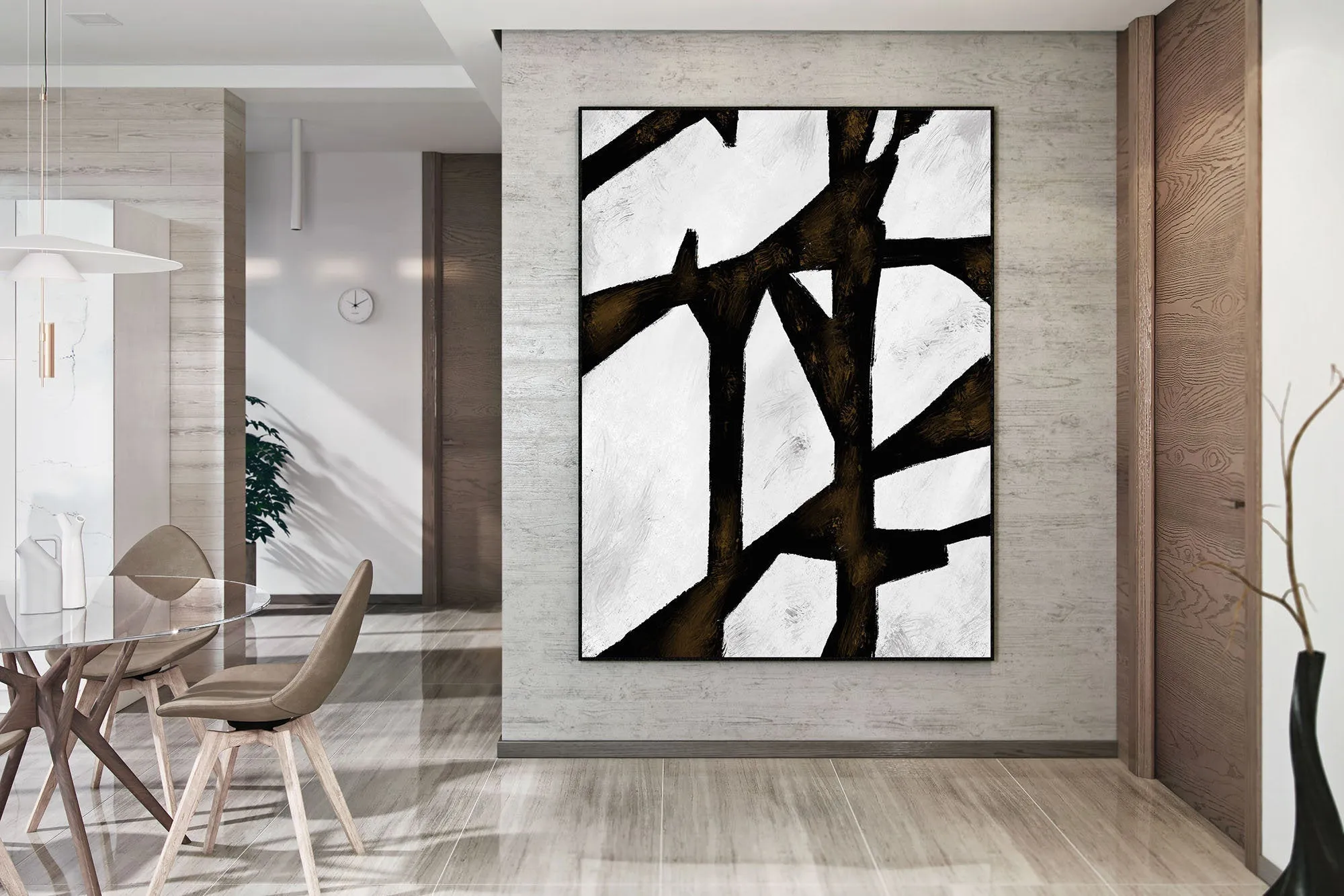 Black And White Abstract Acrylic Painting Huge Art Kp095