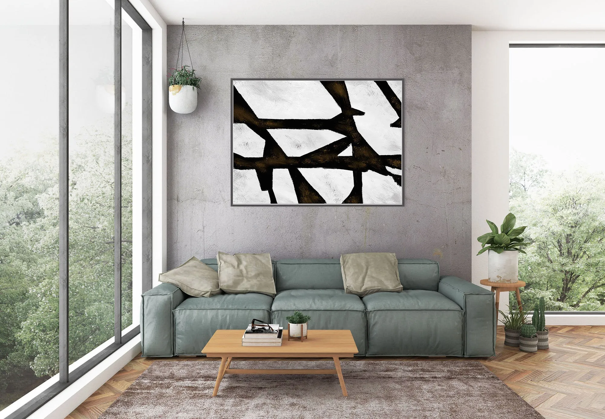 Black And White Abstract Acrylic Painting Huge Art Kp095