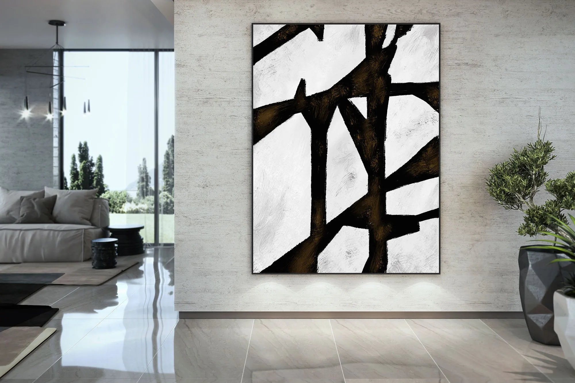 Black And White Abstract Acrylic Painting Huge Art Kp095