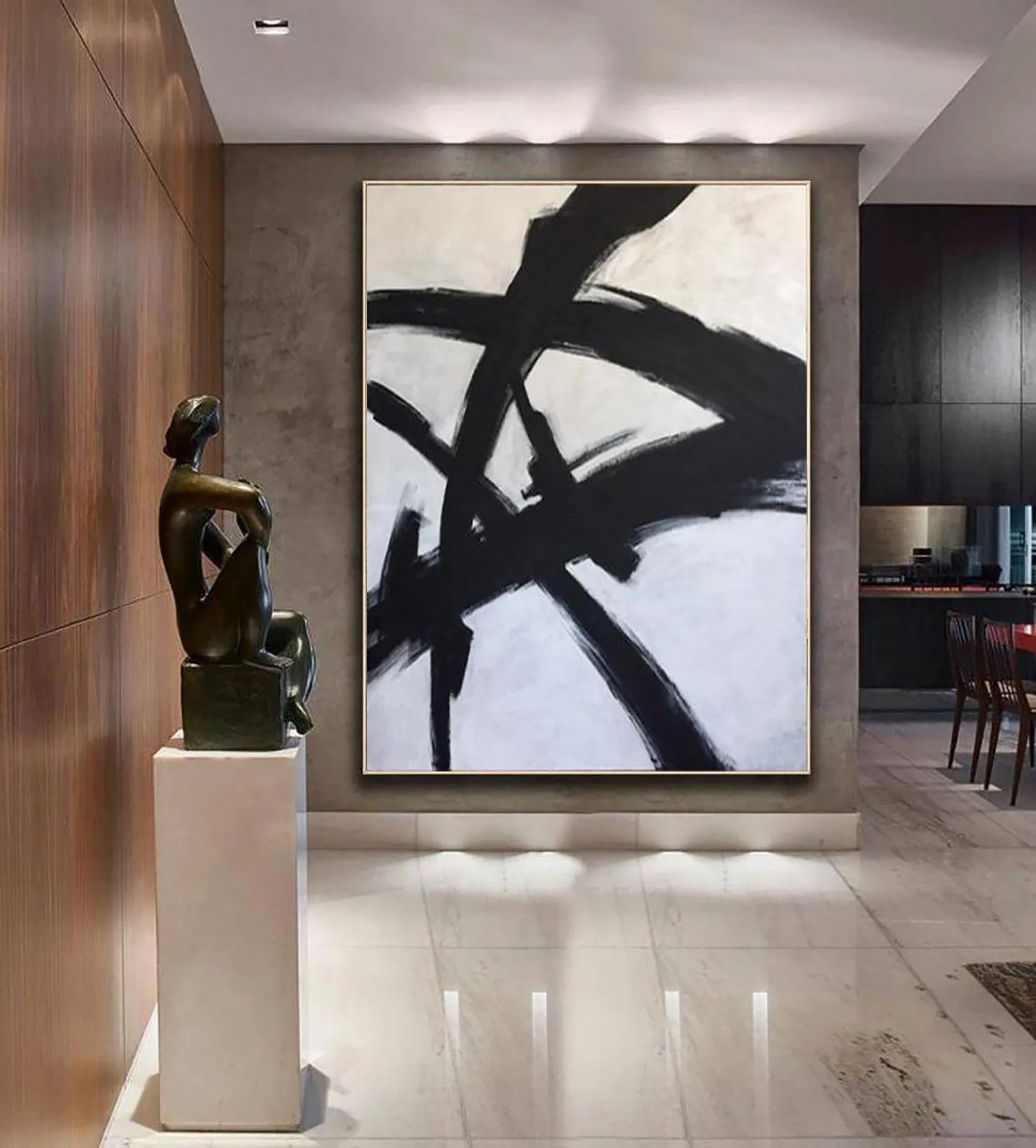 Black And White Painting Minimalist Oil Paintings On Canvas Ap051