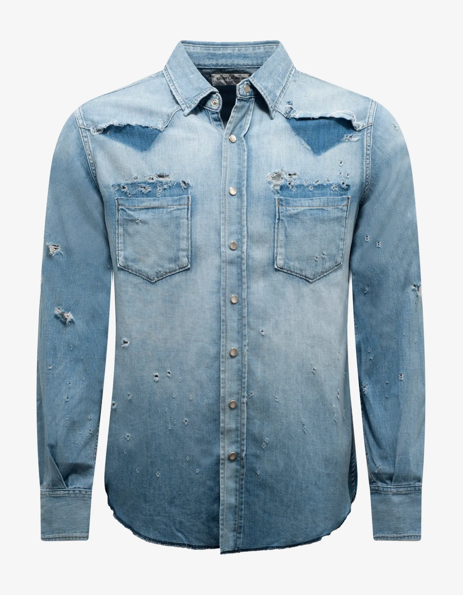 Blue Destroyed Denim Western Shirt -