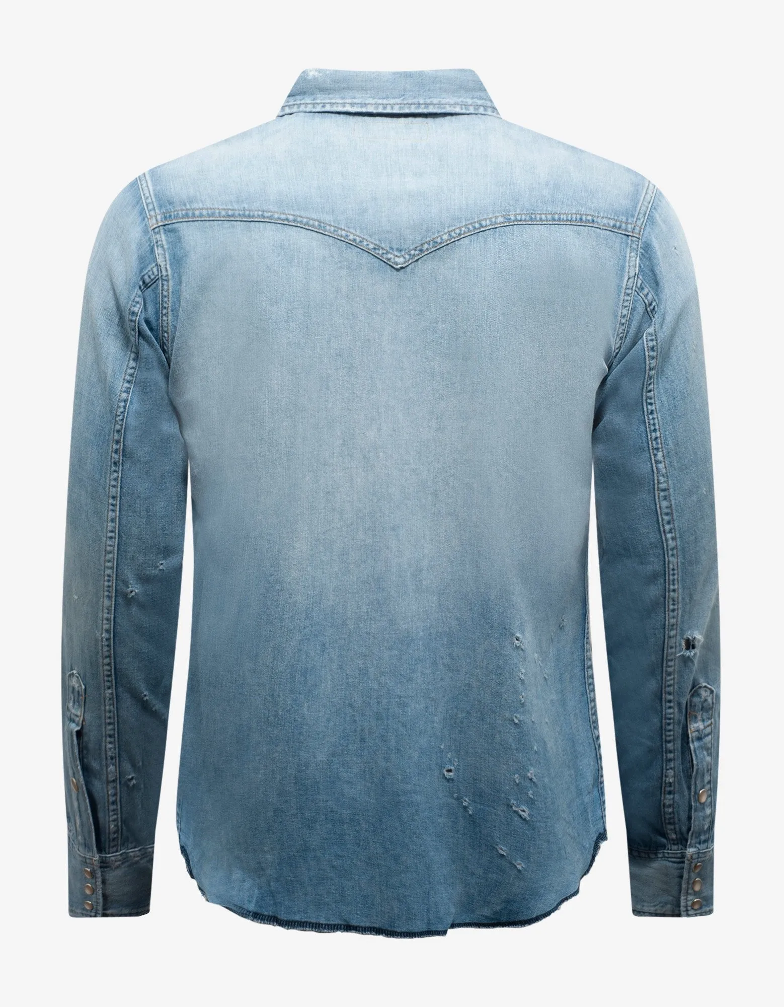 Blue Destroyed Denim Western Shirt -