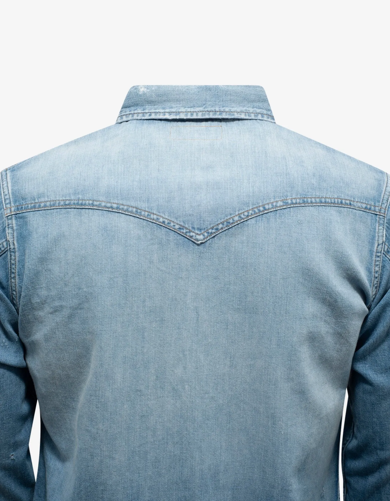 Blue Destroyed Denim Western Shirt -