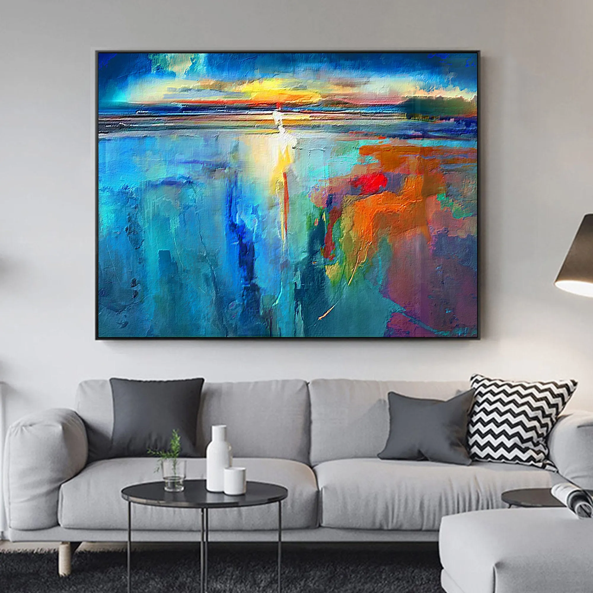 Blue Sea Abstract Painting Sunset Painting Landscape Op018