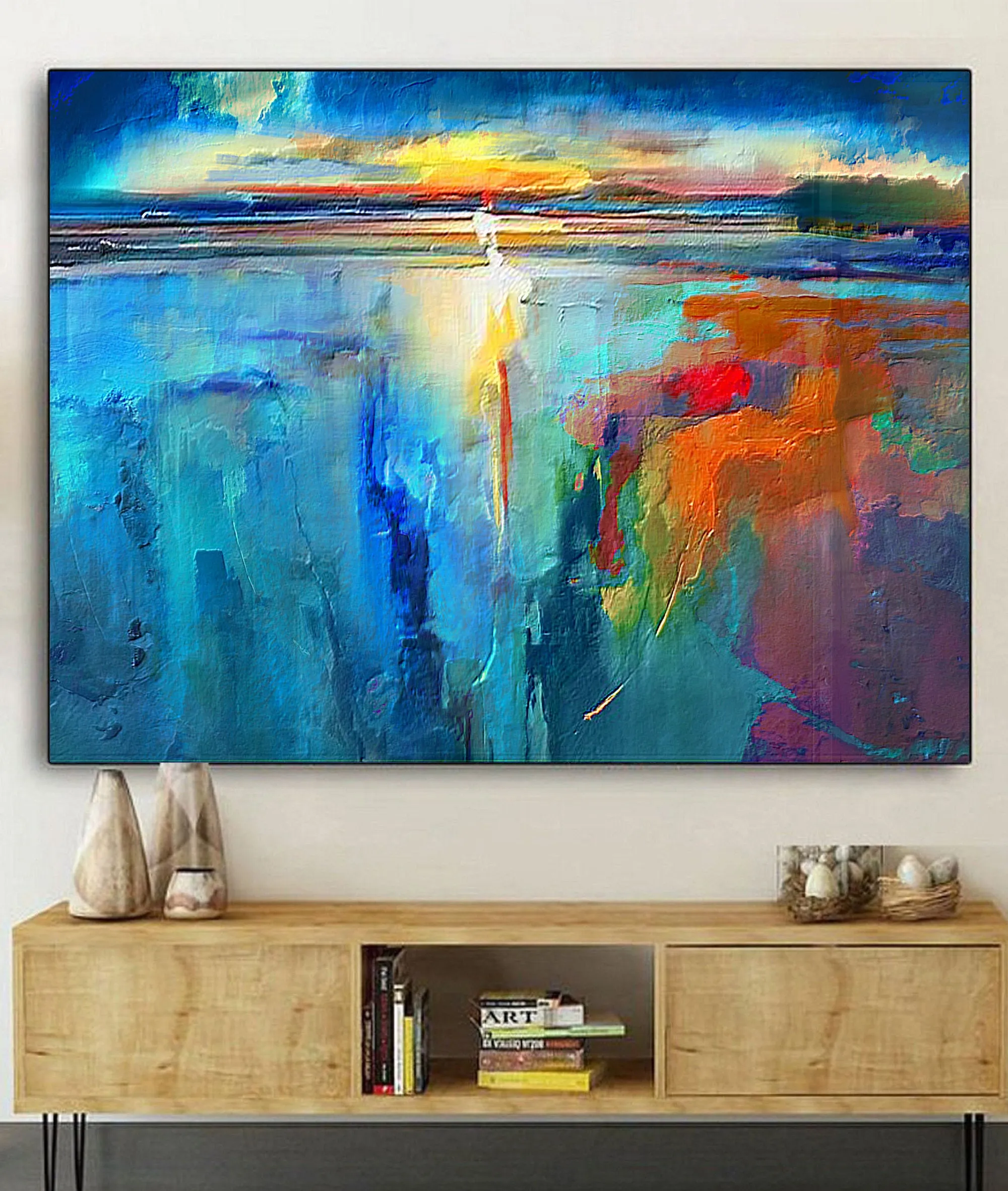 Blue Sea Abstract Painting Sunset Painting Landscape Op018