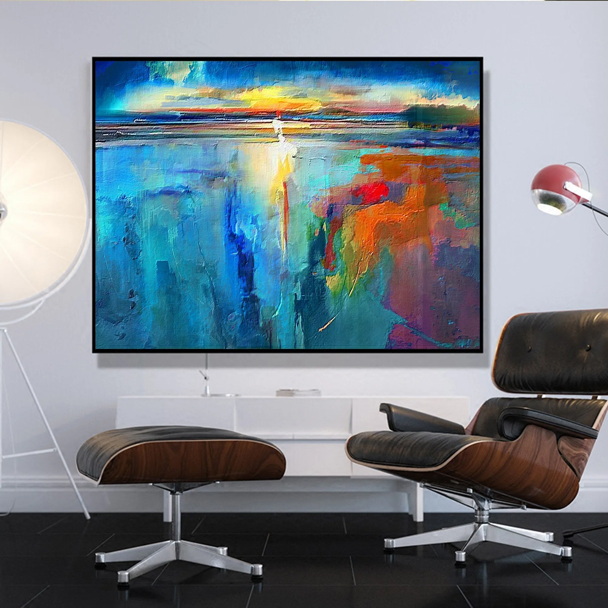 Blue Sea Abstract Painting Sunset Painting Landscape Op018