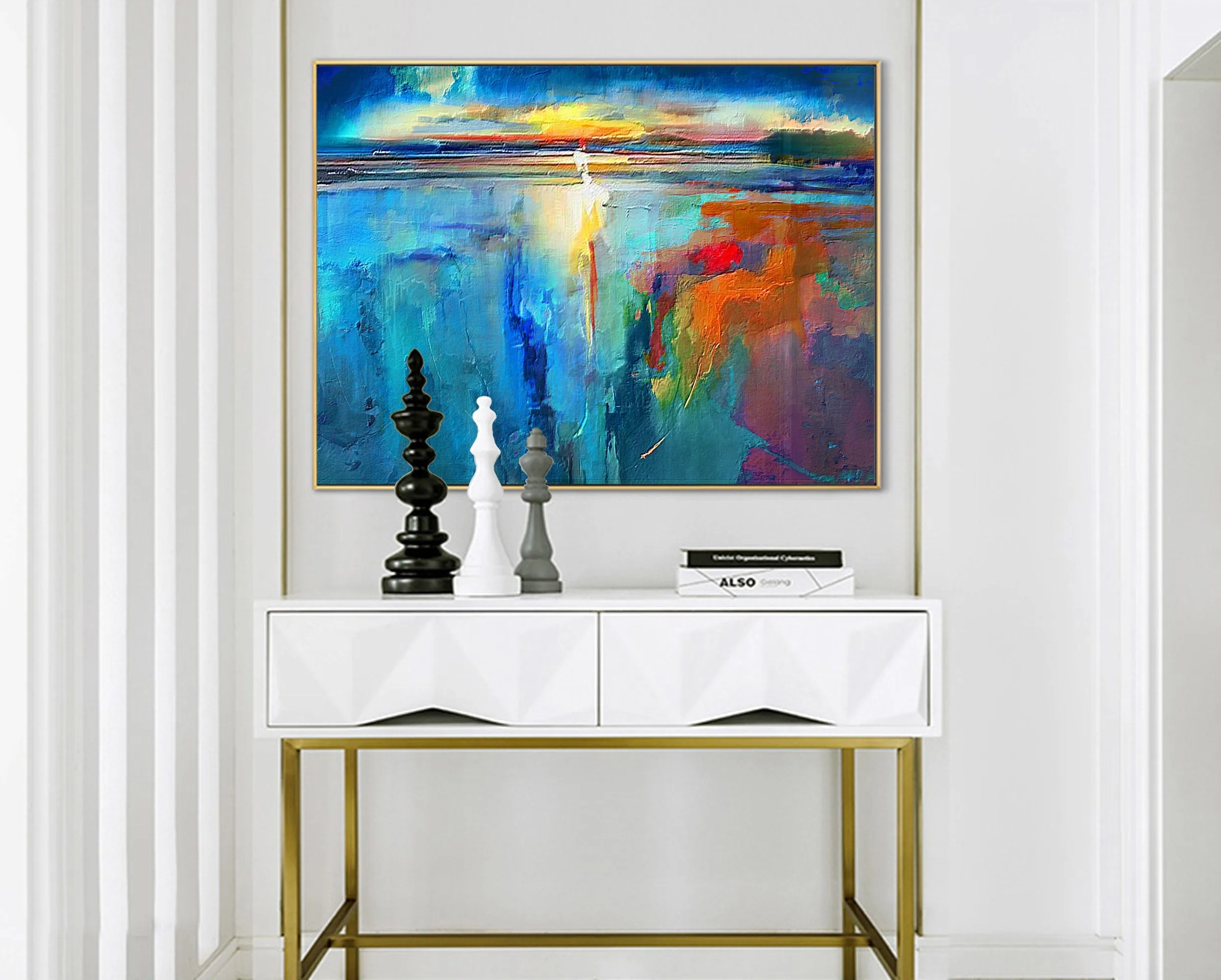 Blue Sea Abstract Painting Sunset Painting Landscape Op018