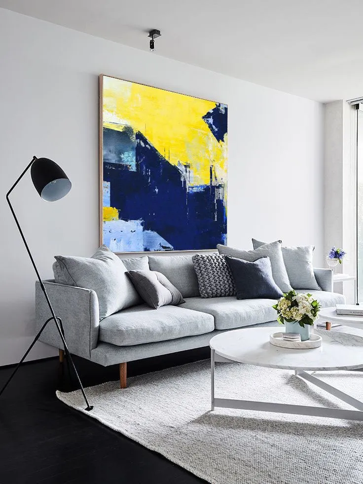 Blue Yellow Abstract Painting Large Canvas Art Work Np045