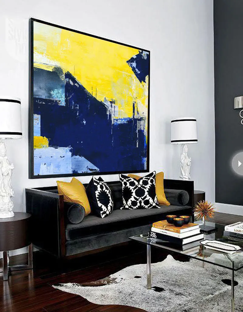 Blue Yellow Abstract Painting Large Canvas Art Work Np045