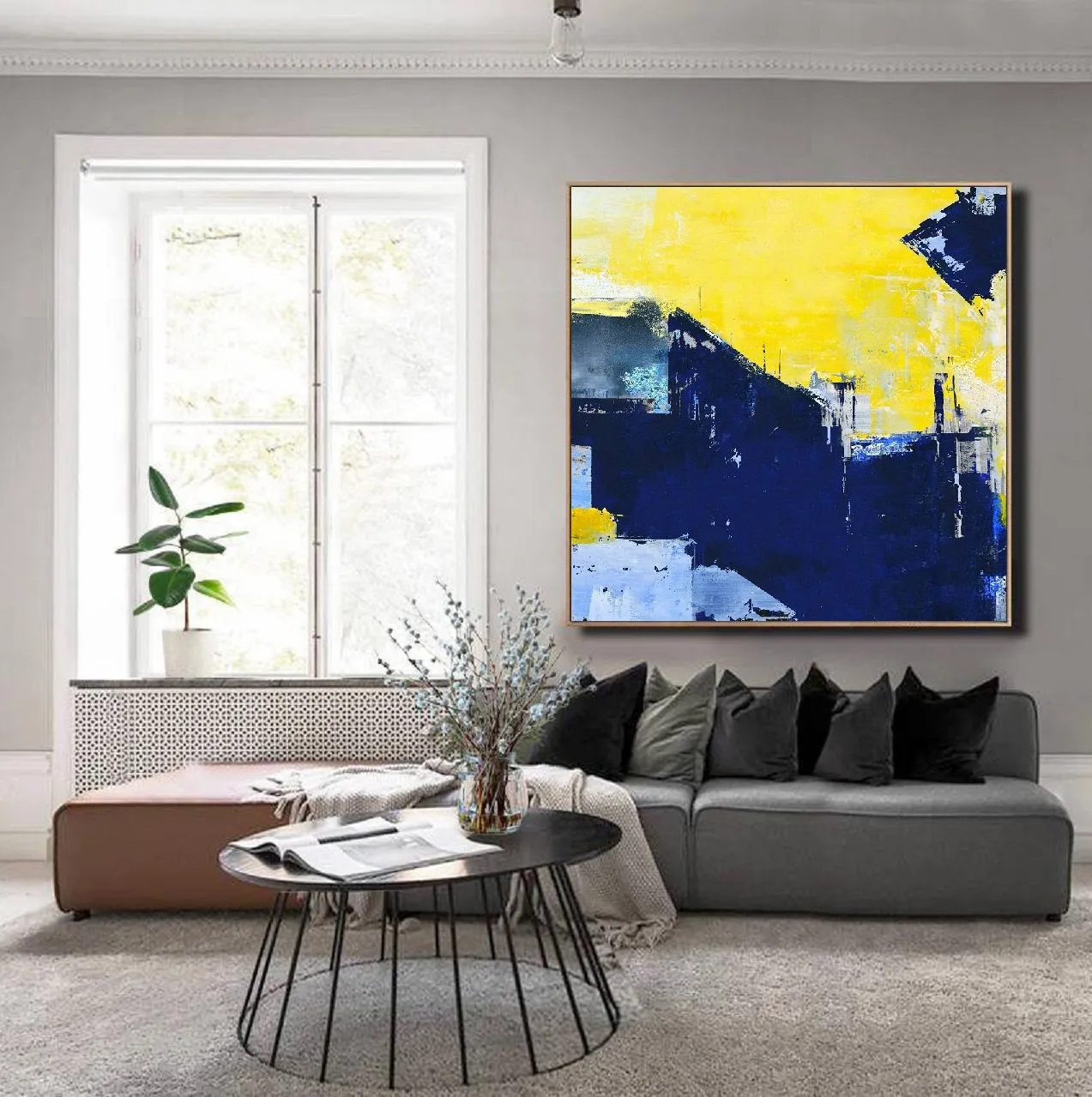 Blue Yellow Abstract Painting Large Canvas Art Work Np045