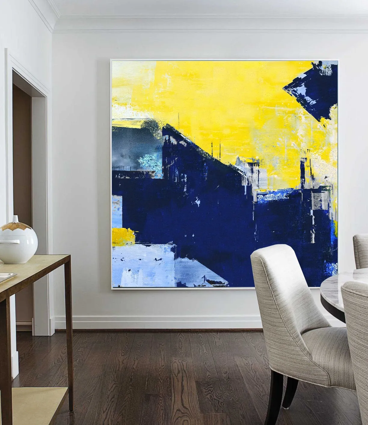 Blue Yellow Abstract Painting Large Canvas Art Work Np045