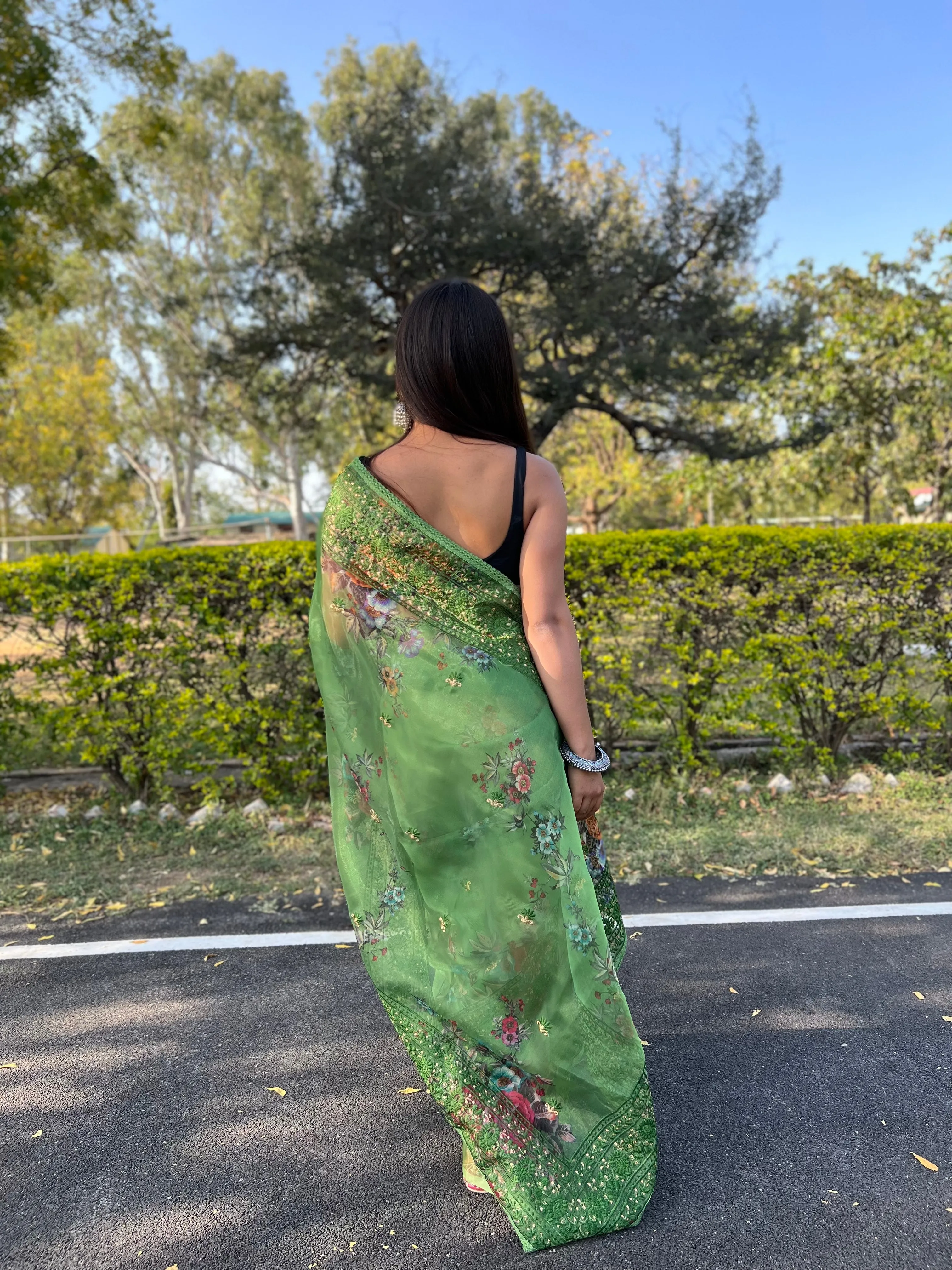 Boutique Style Saree In Green