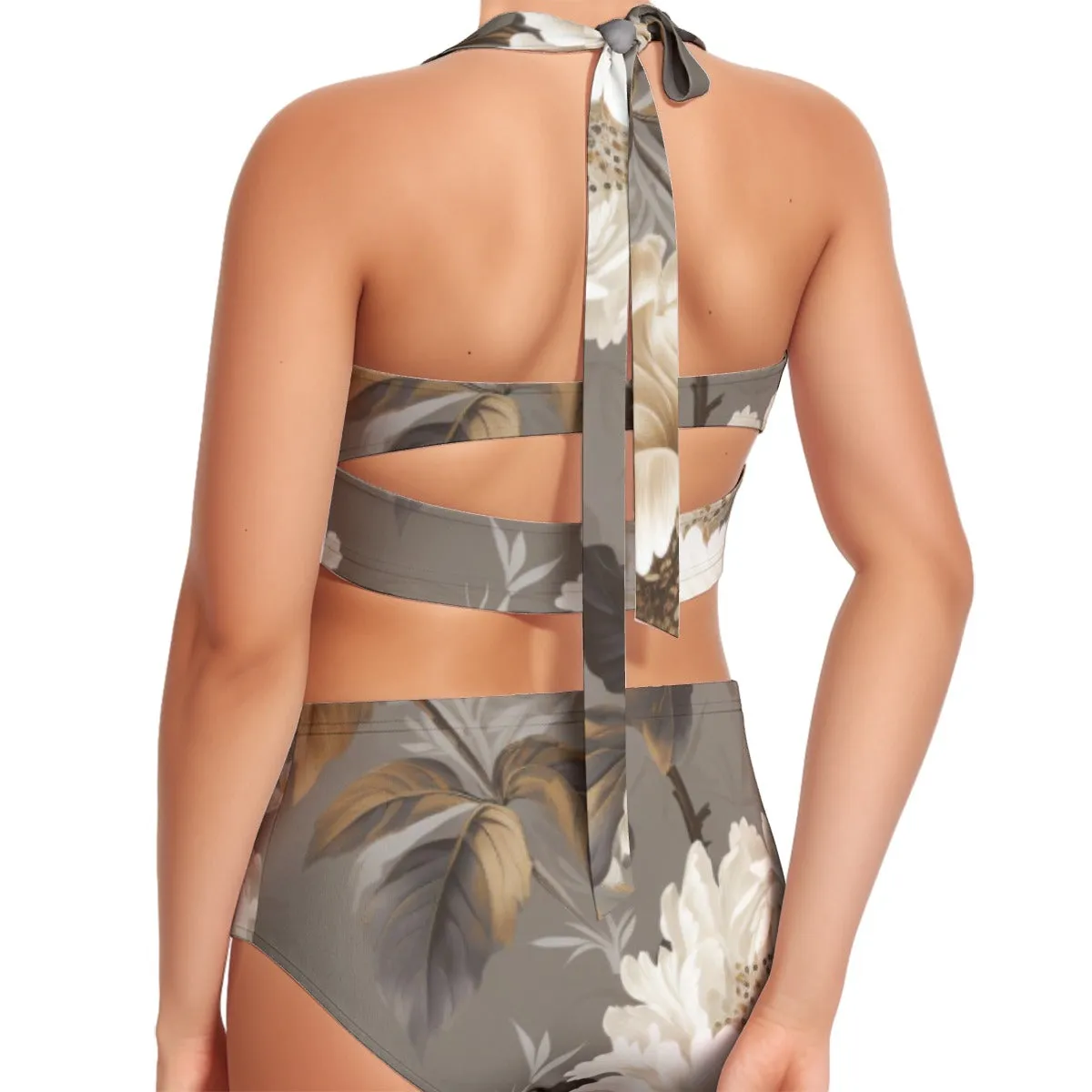 Bronze Palms Women's Swimsuit Set With Halter