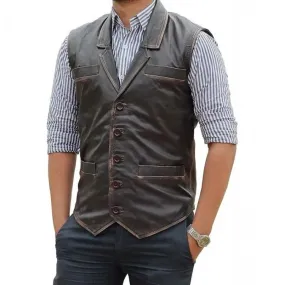 Brown Leather Vest for Men - Western Cowboy Style