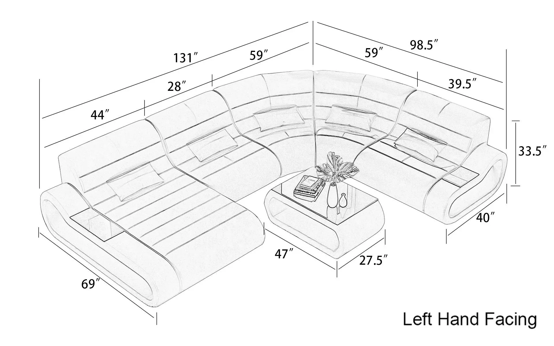 Catina Leather Curve Shape Sectional