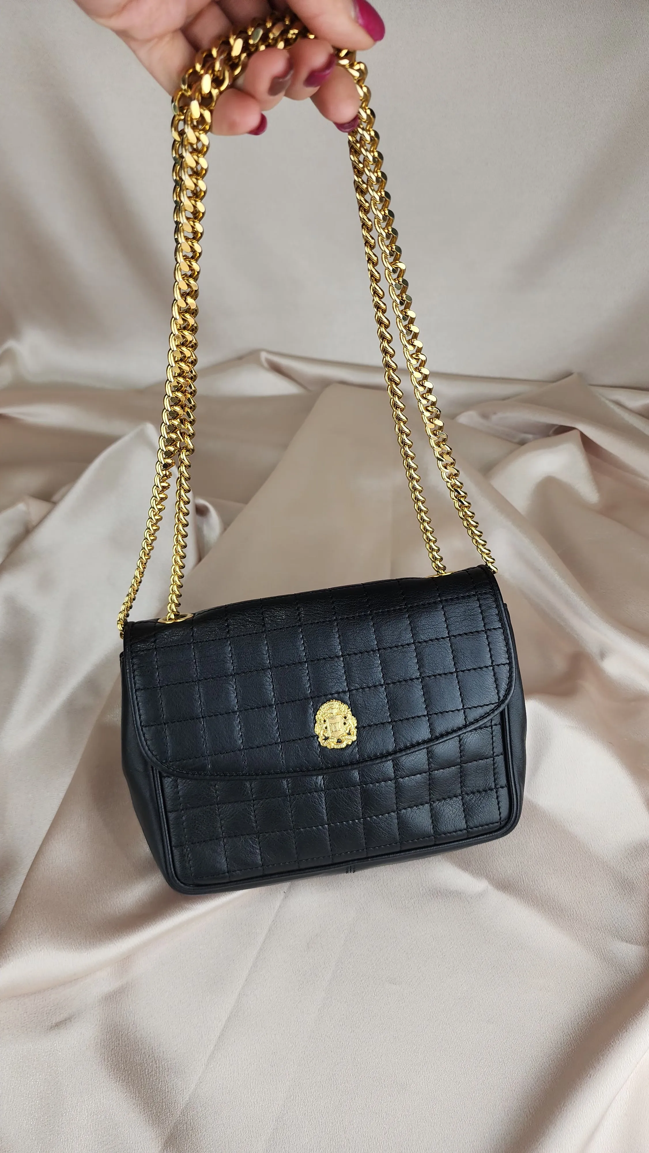 Celine Black Leather Quilted Chain Bag