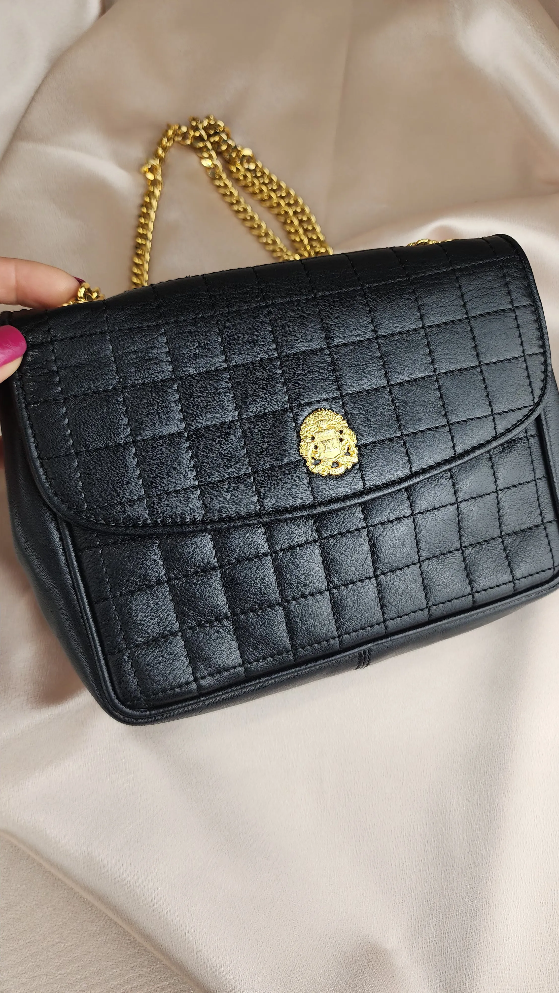 Celine Black Leather Quilted Chain Bag