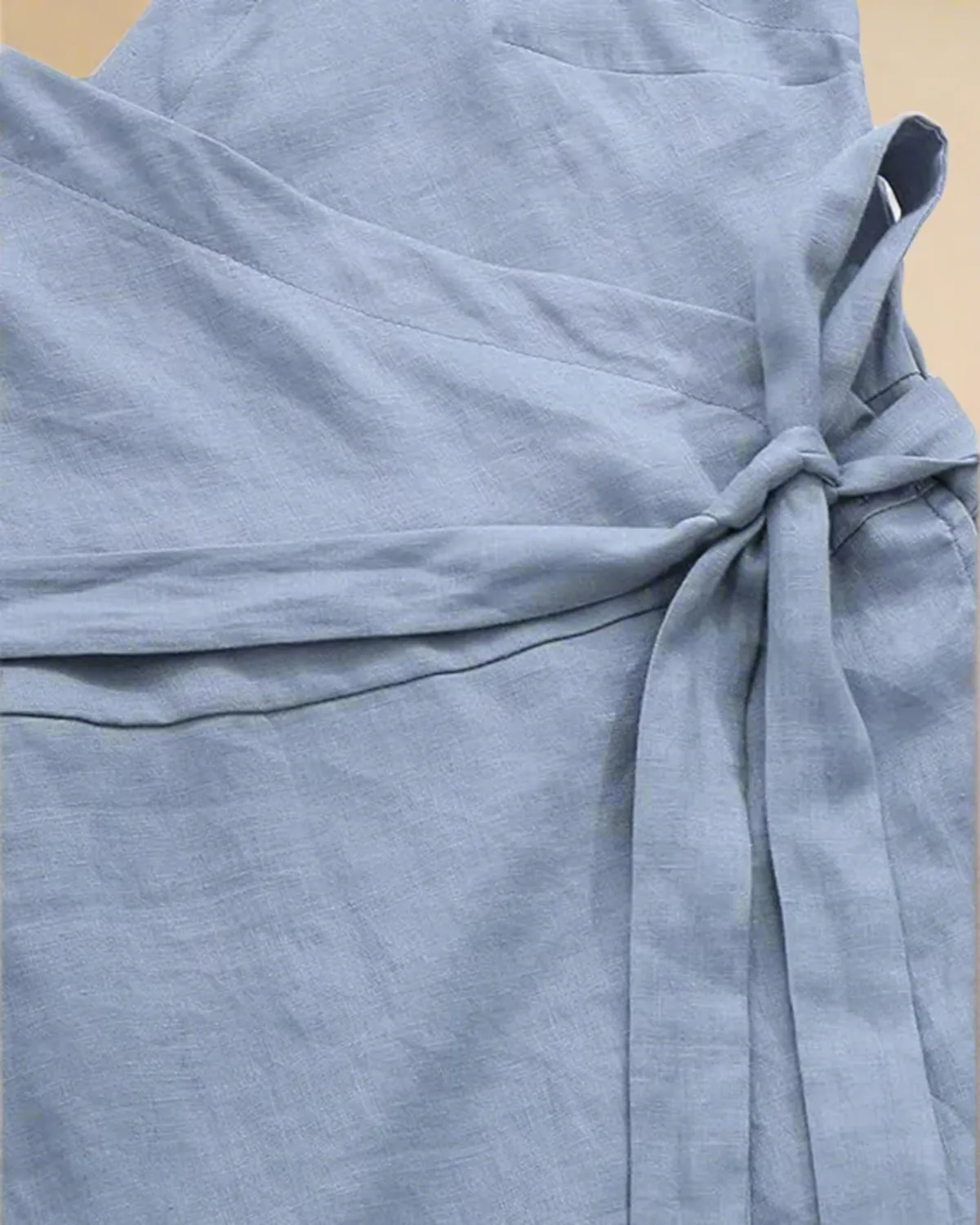 Celine Blue Linen Wrap Dress with Pockets