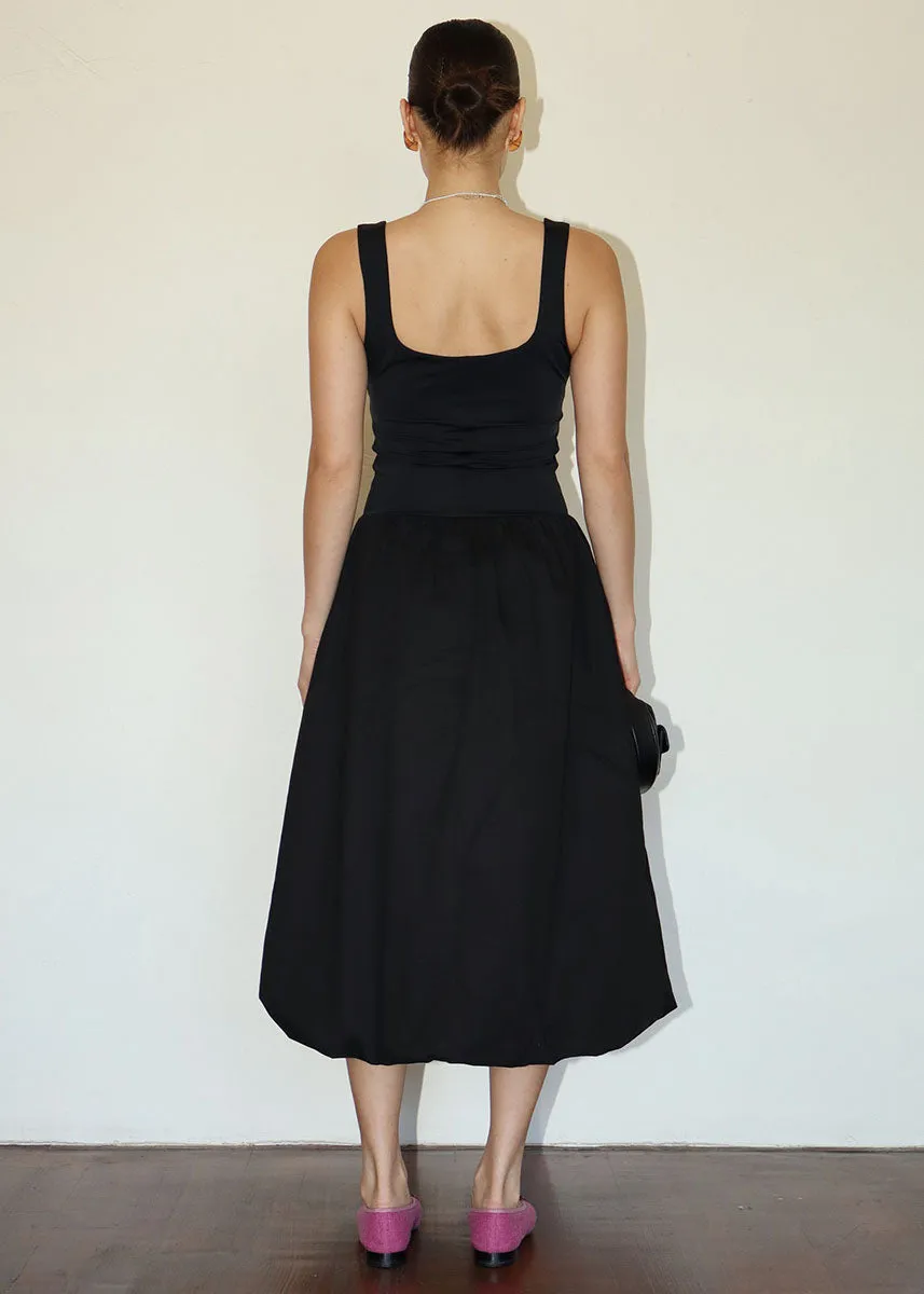 Celine Bustier Bubble Midi Dress - Black