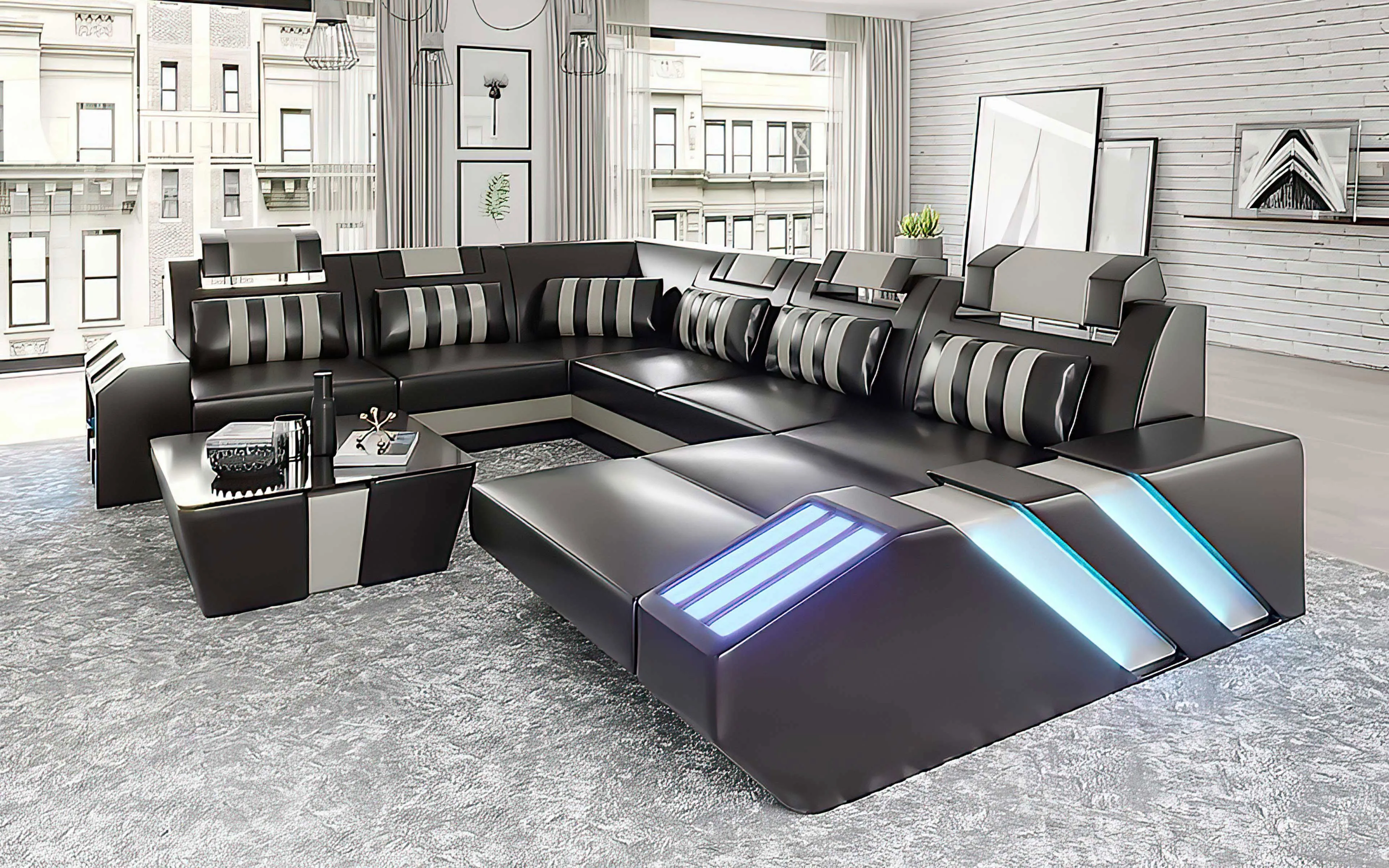 Cosmo Modern Leather Sectional with LED