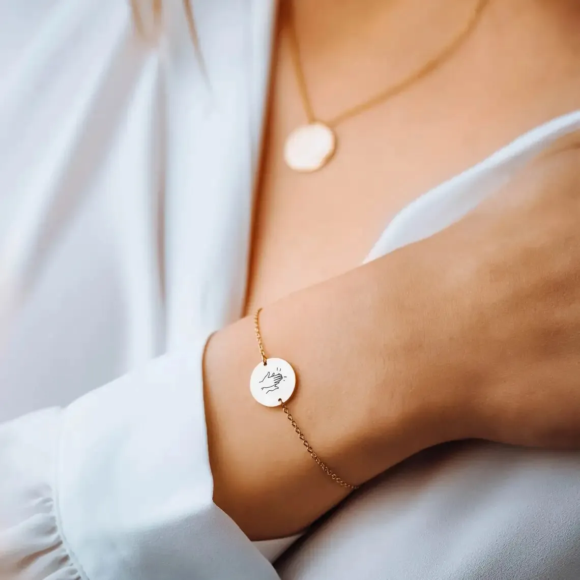 Dainty Engraved Hand Gestures Bracelet