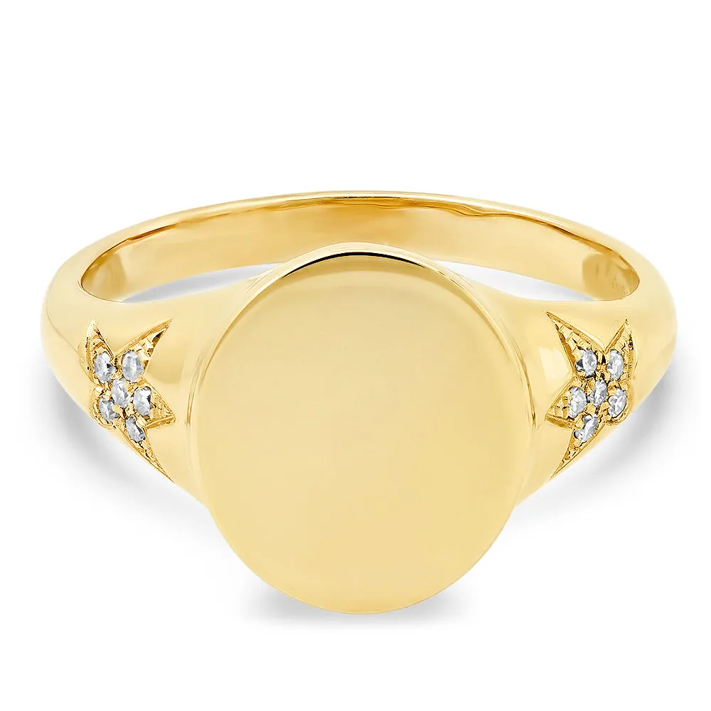 Diamond Twin Star Engravable Signet Ring