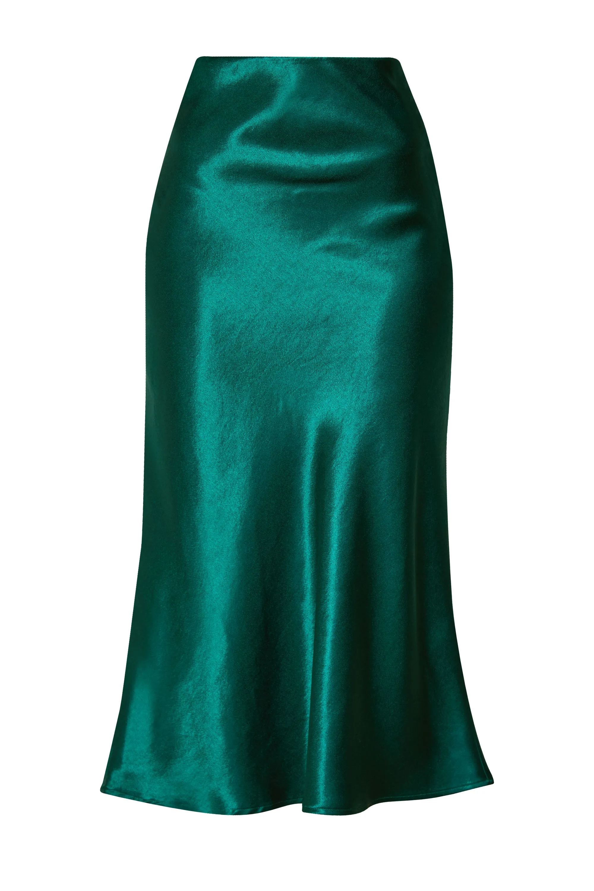 Eira Dark Green Satin Maxi Skirt