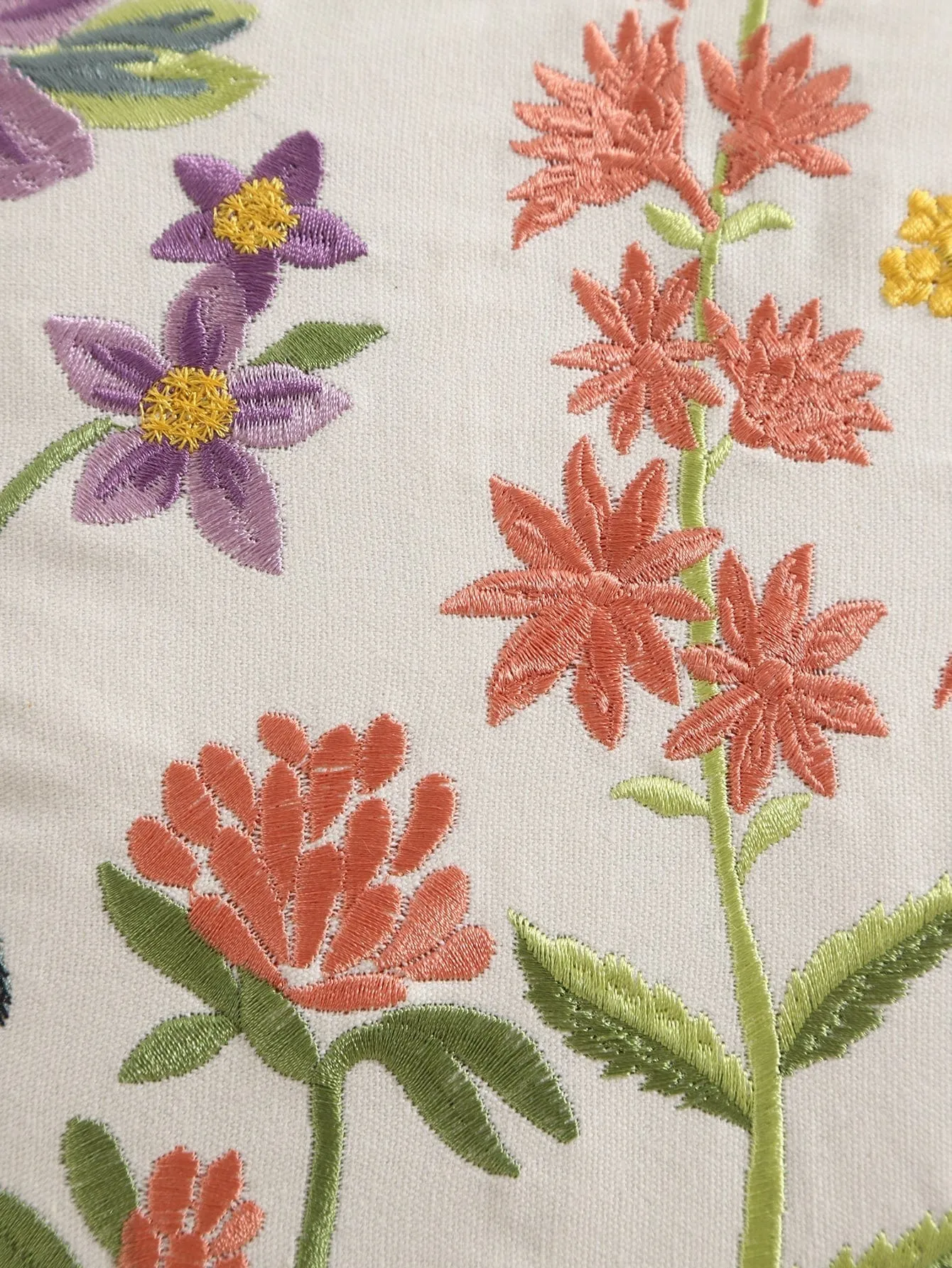 Embroidered Florals Pillow Cover