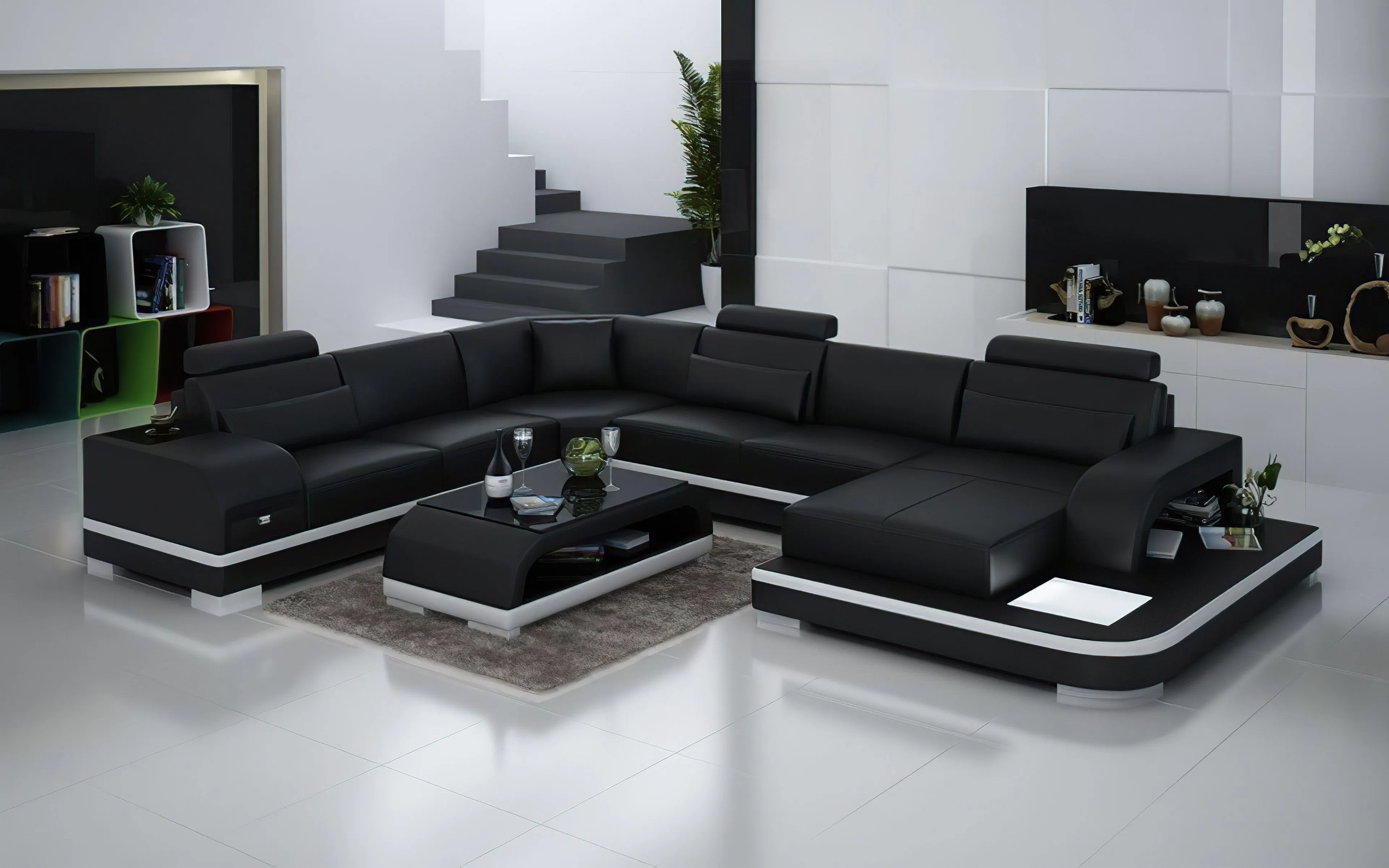 Everly Leather Sectional with LED Lights