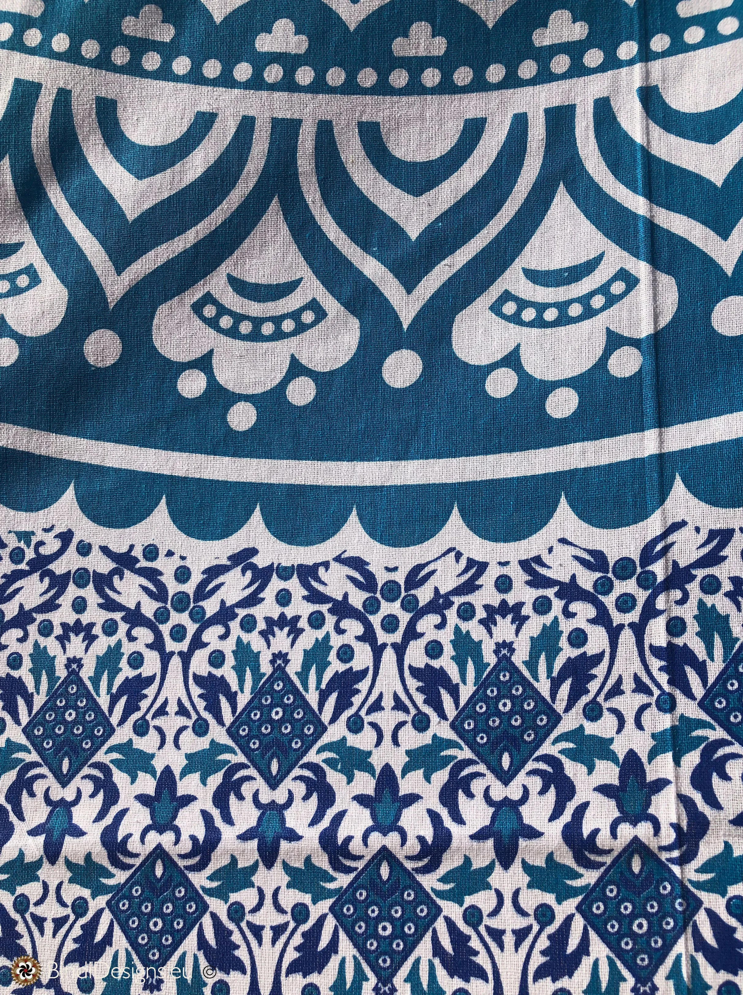 Extra Large Cotton Throw with Blue Mandala Pattern