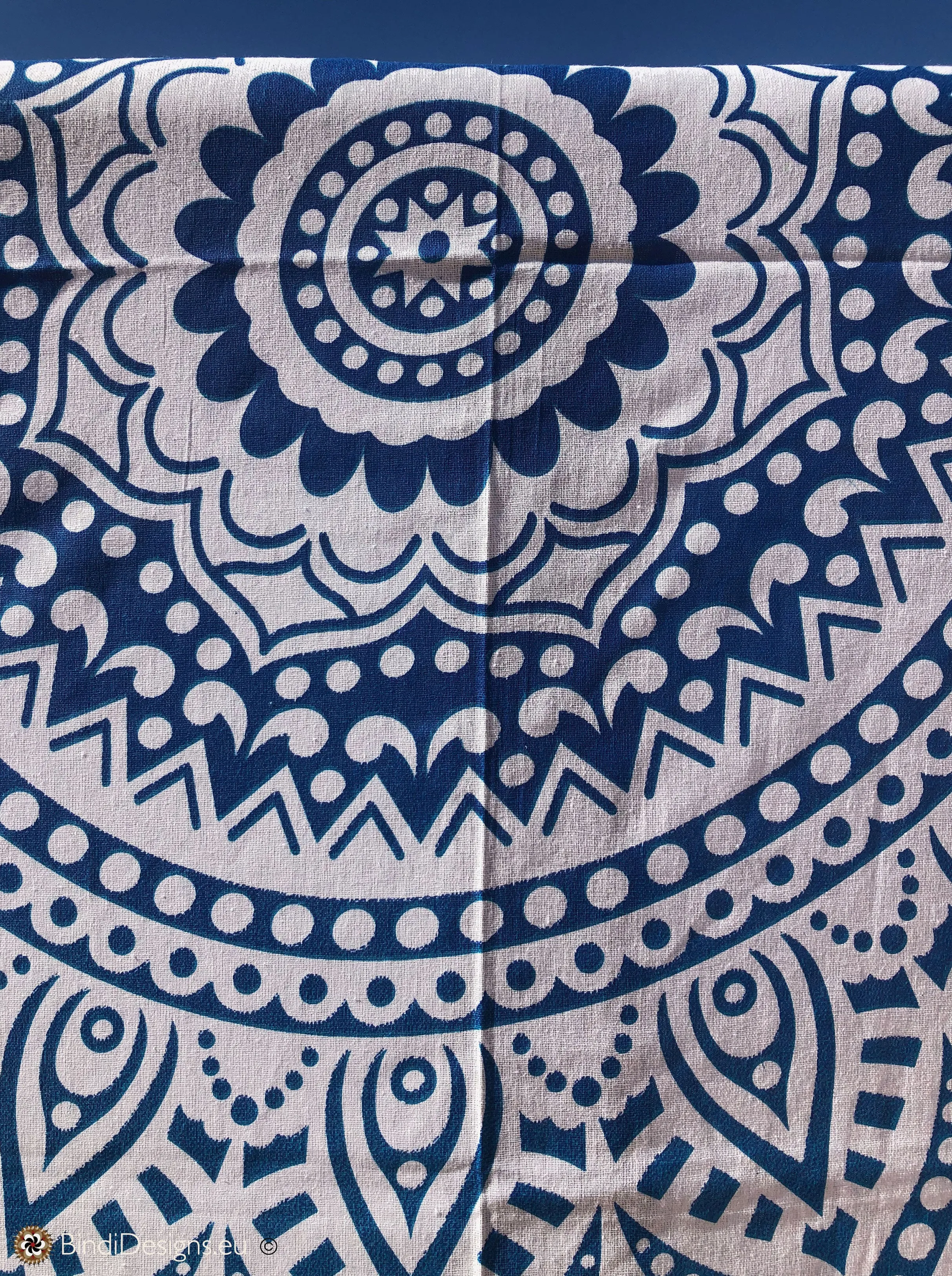 Extra Large Cotton Throw with Blue Mandala Pattern