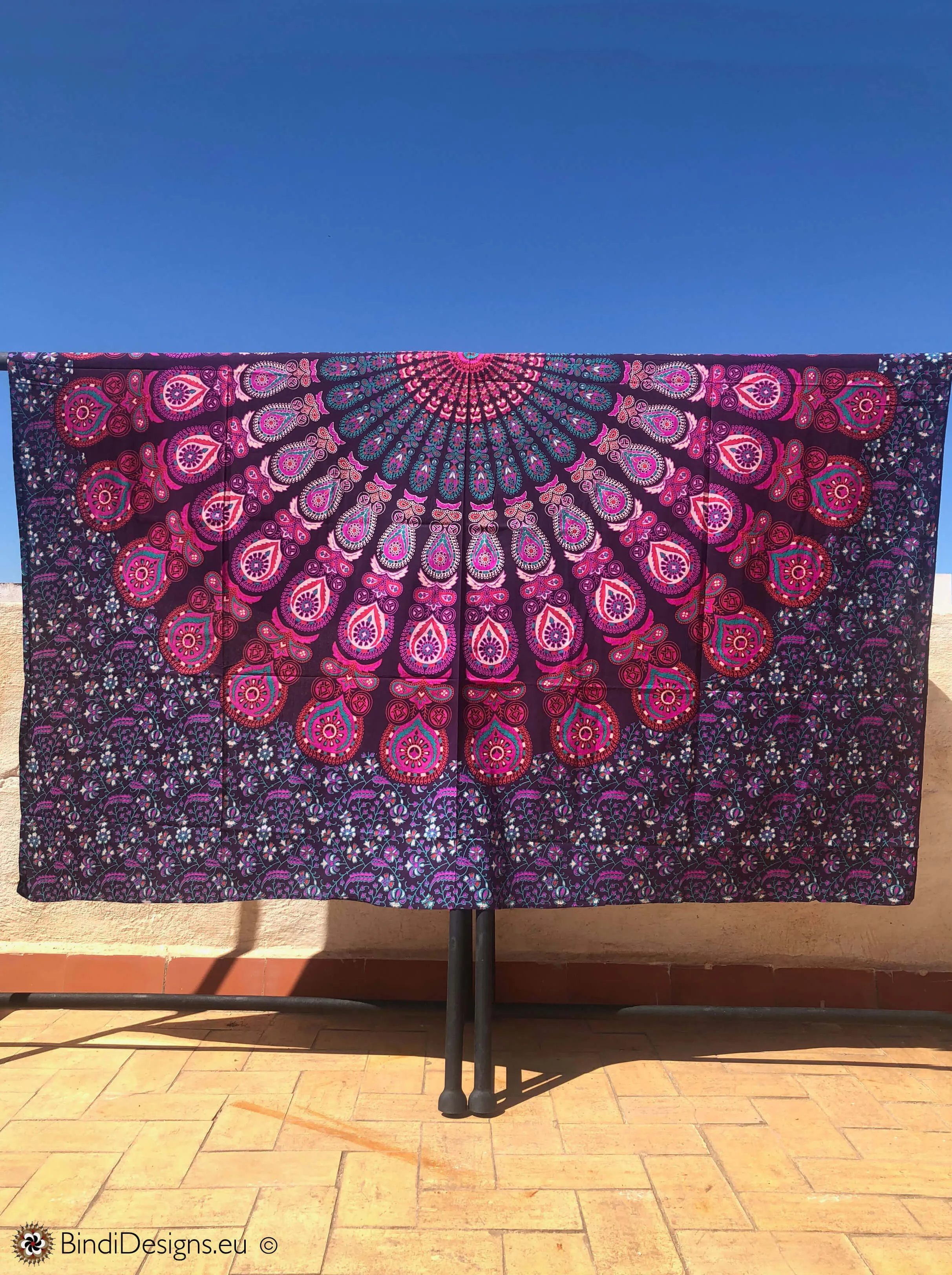 Extra Large Cotton Throw with Purple Mandala Pattern