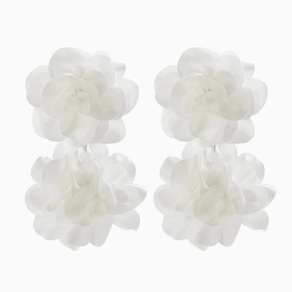 FOR YOU IN FULL BLOSSOM Silky Satin Double Rosette Drop Earrings