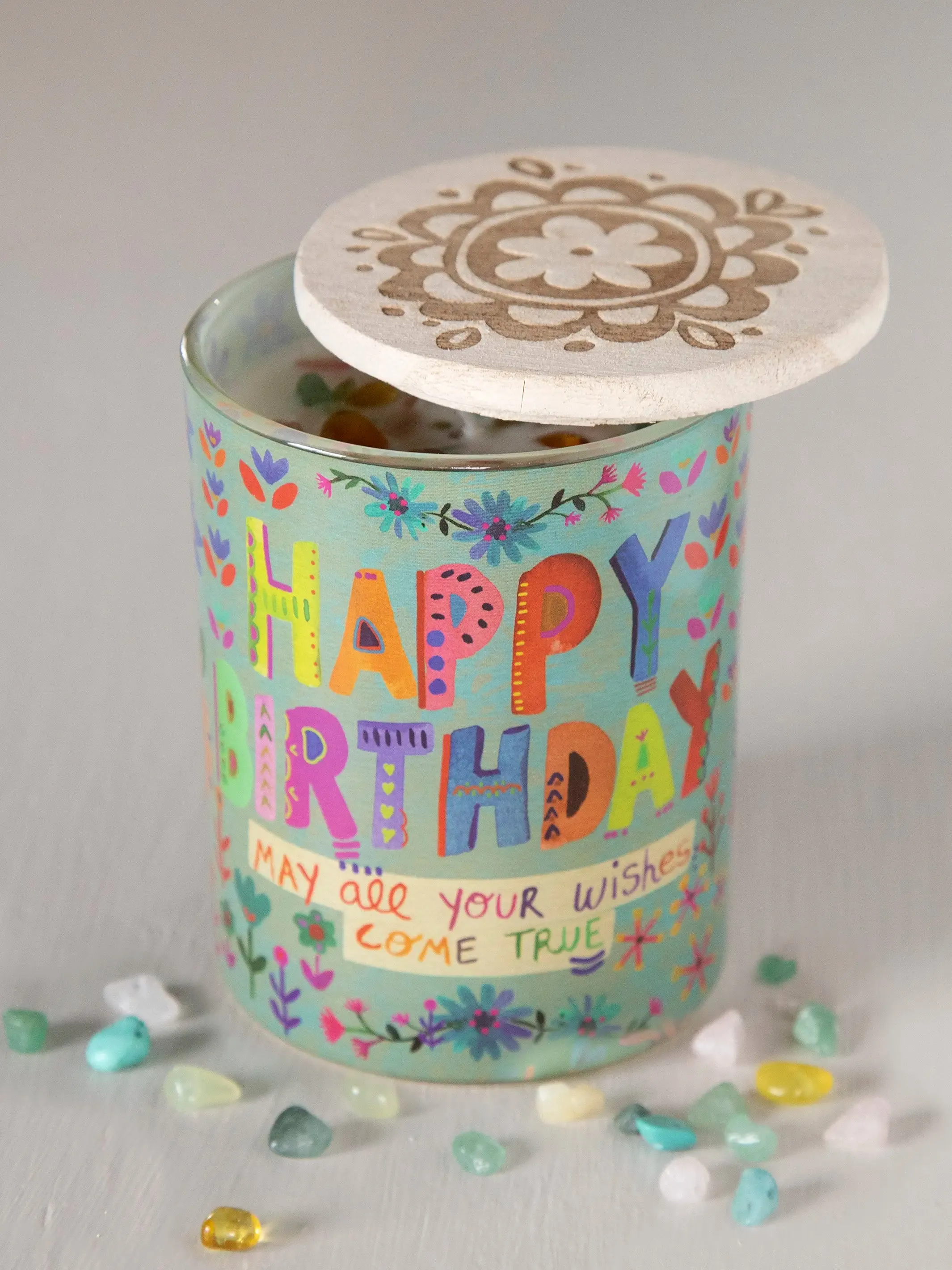 Gemstone Candle - Dusty Blue Happy Birthday