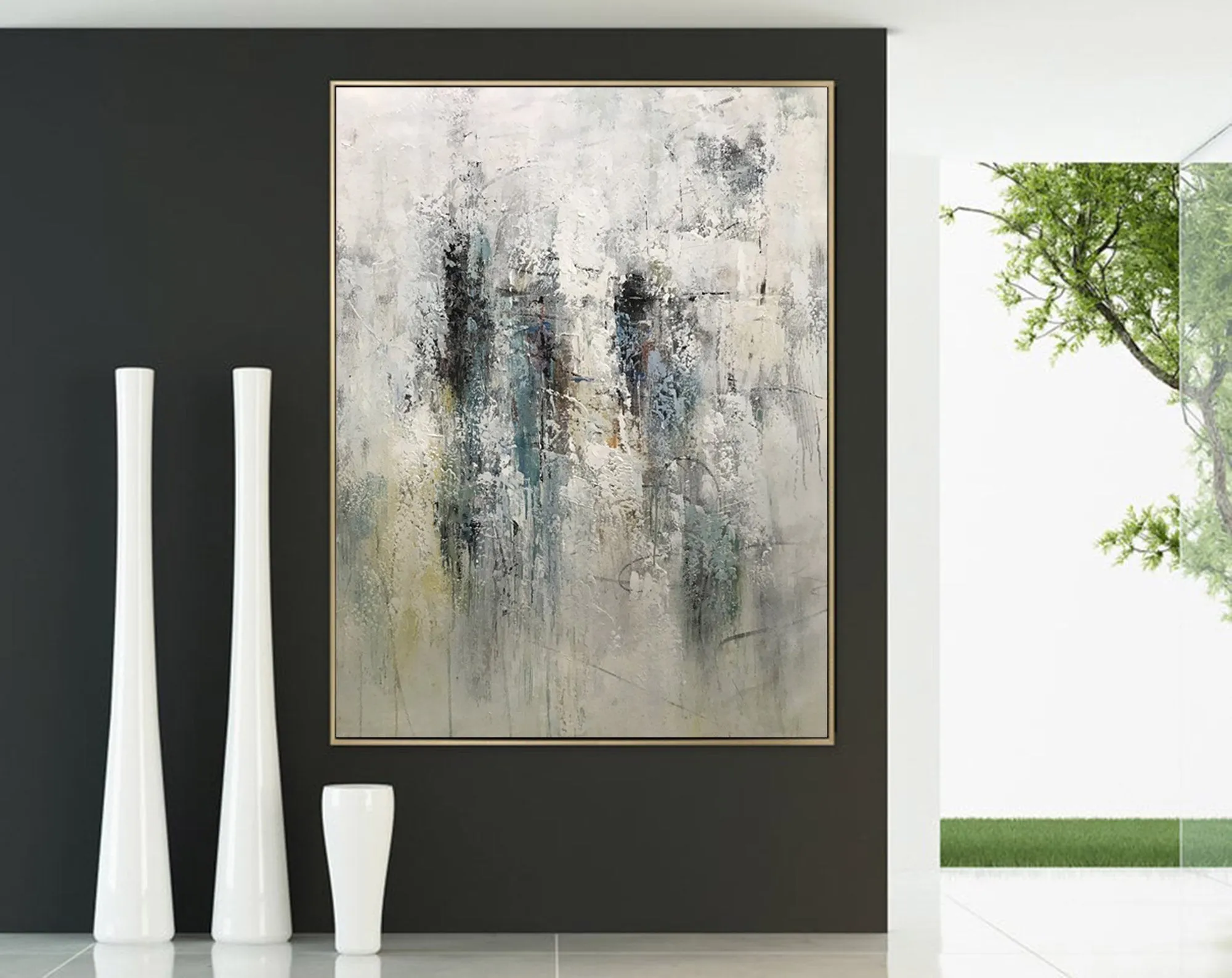 Gray GreenLiving Room Painting Large Abstract Canvas Art Cp034