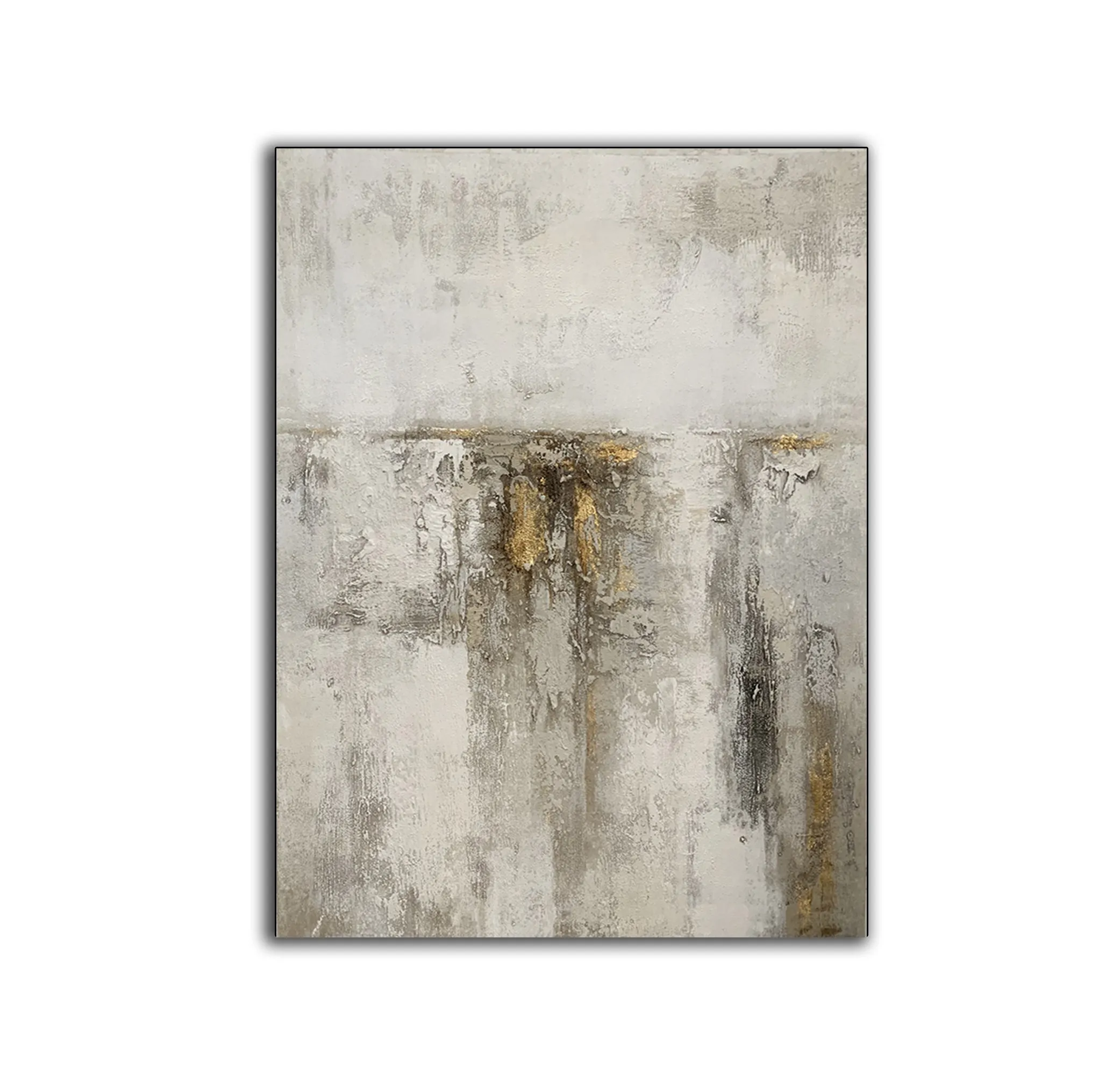 Gray White Gold Abstract Acrylic Painting on Canvas Textured Wall Art Op093